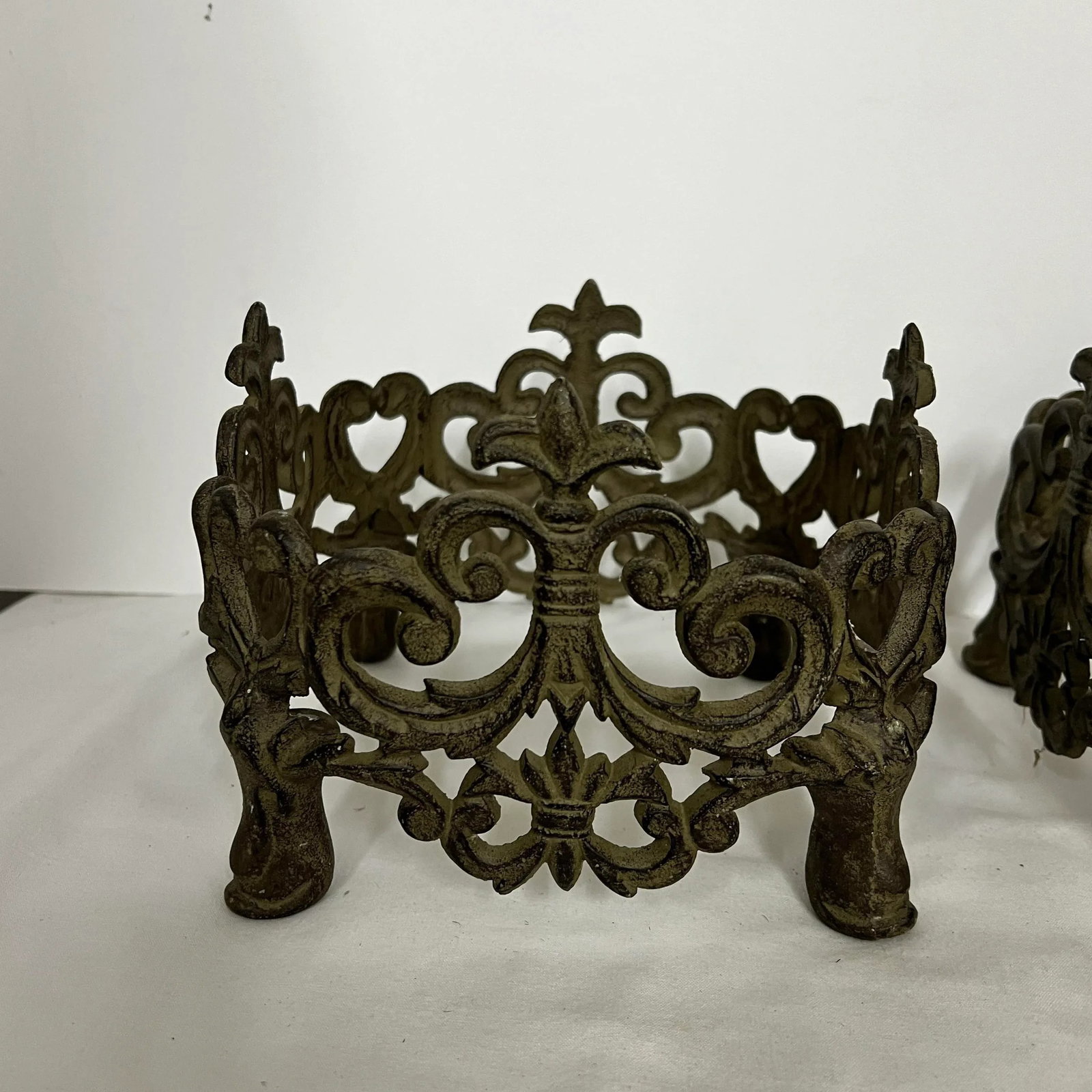 Cast Aluminum Metal Filagree Design Footed Planters - a Pair - 3