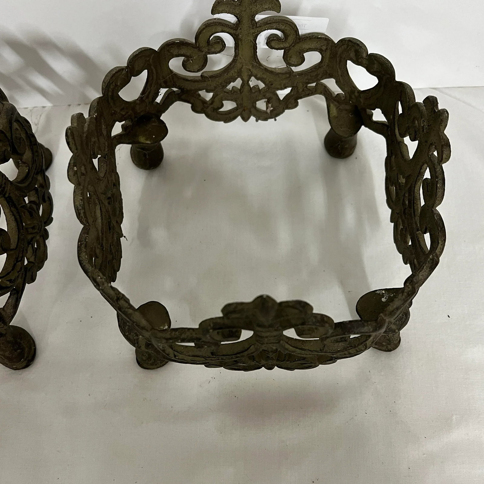 Cast Aluminum Metal Filagree Design Footed Planters - a Pair - 5