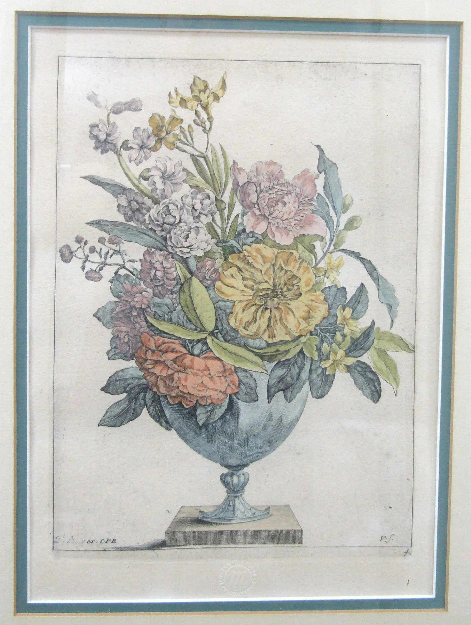 1950s Framed Musee Du Louvre Chalcographie Jacques Vauquer Vase of Flowers Etching - 2