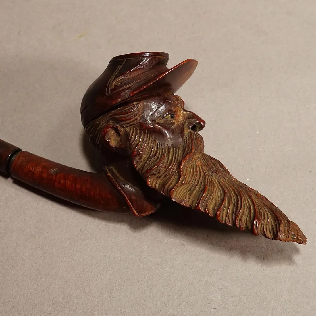 Antique Carved Wood Tobacco Pipe With Soldier Head - 2
