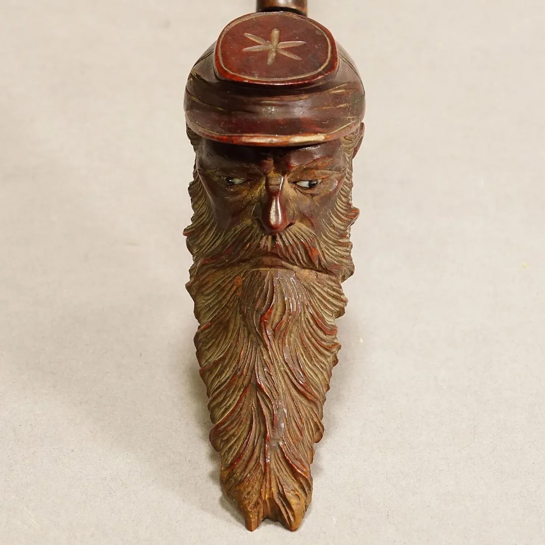Antique Carved Wood Tobacco Pipe With Soldier Head - 5