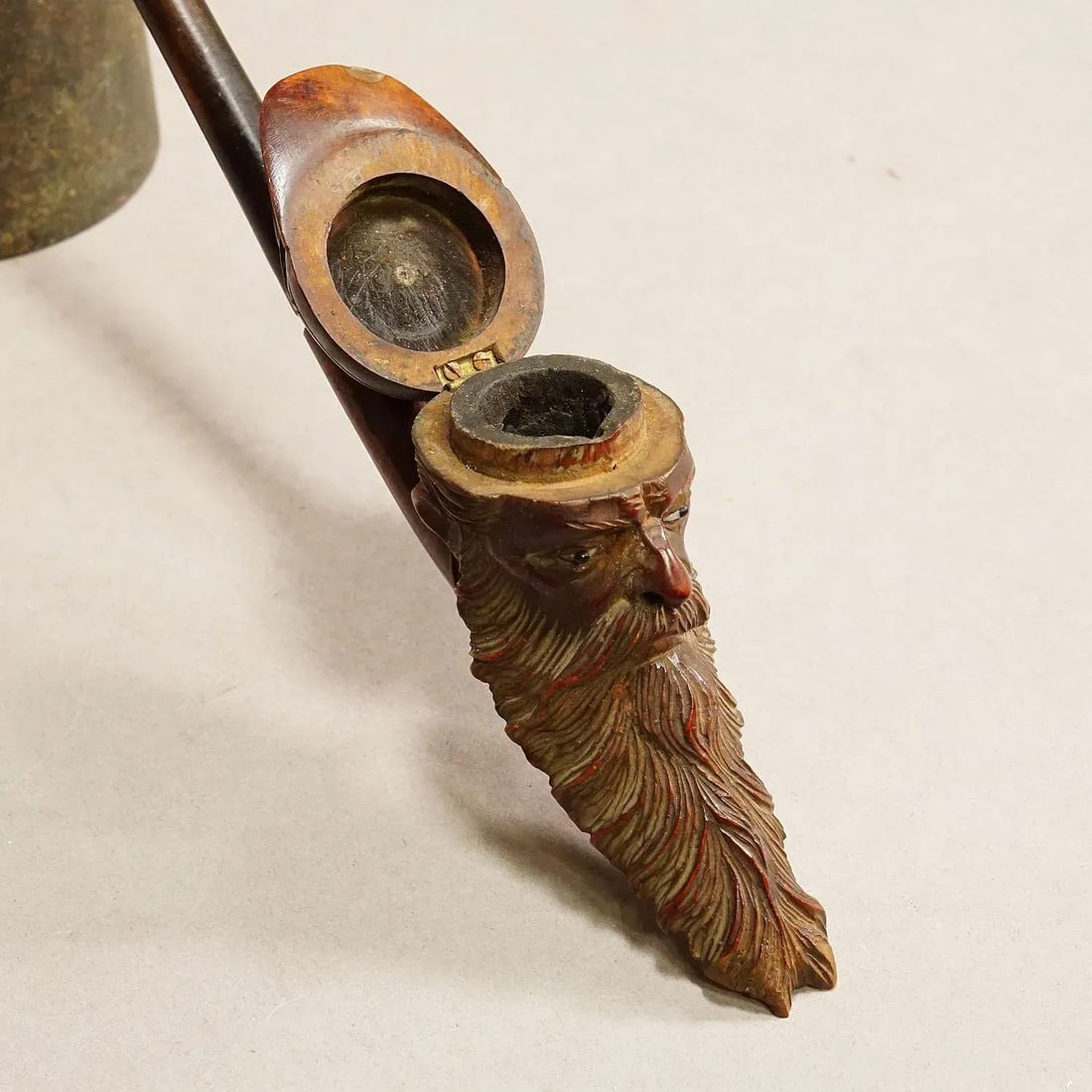 Antique Carved Wood Tobacco Pipe With Soldier Head - 7