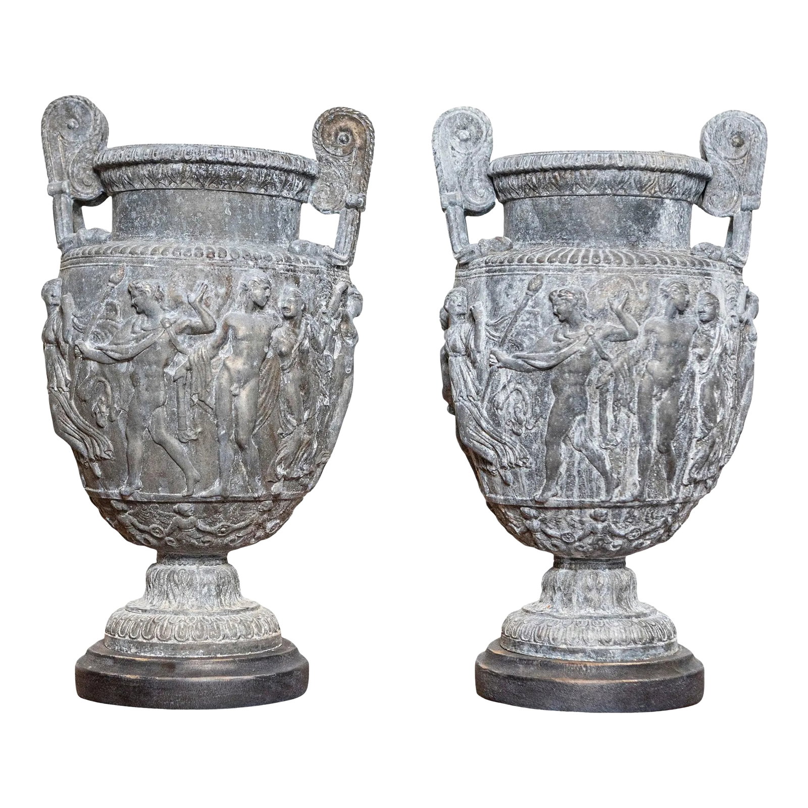 French Neoclassical 19th Century Baluster Urns with Low-Relief Décor - a Pair (1 of 10)