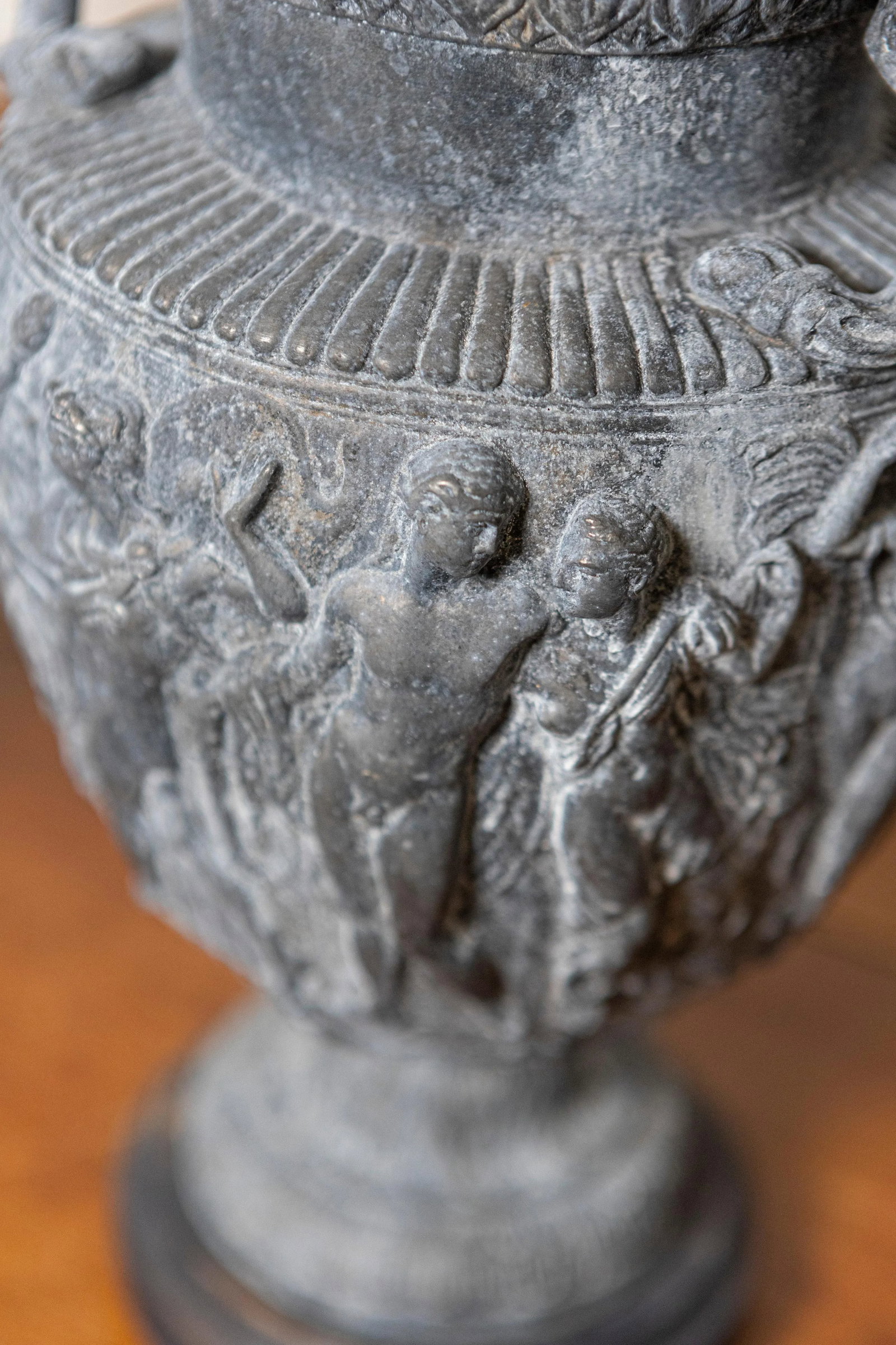 French Neoclassical 19th Century Baluster Urns with Low-Relief Décor - a Pair - 4