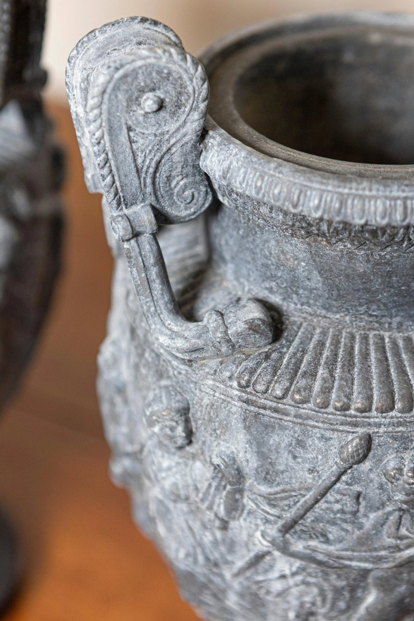 French Neoclassical 19th Century Baluster Urns with Low-Relief Décor - a Pair - 6