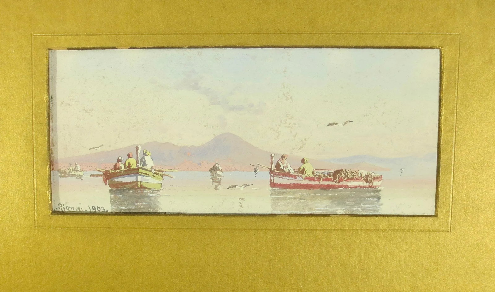 Antique Italian Watercolor of the Bay of Naples Dated 1903 - 2