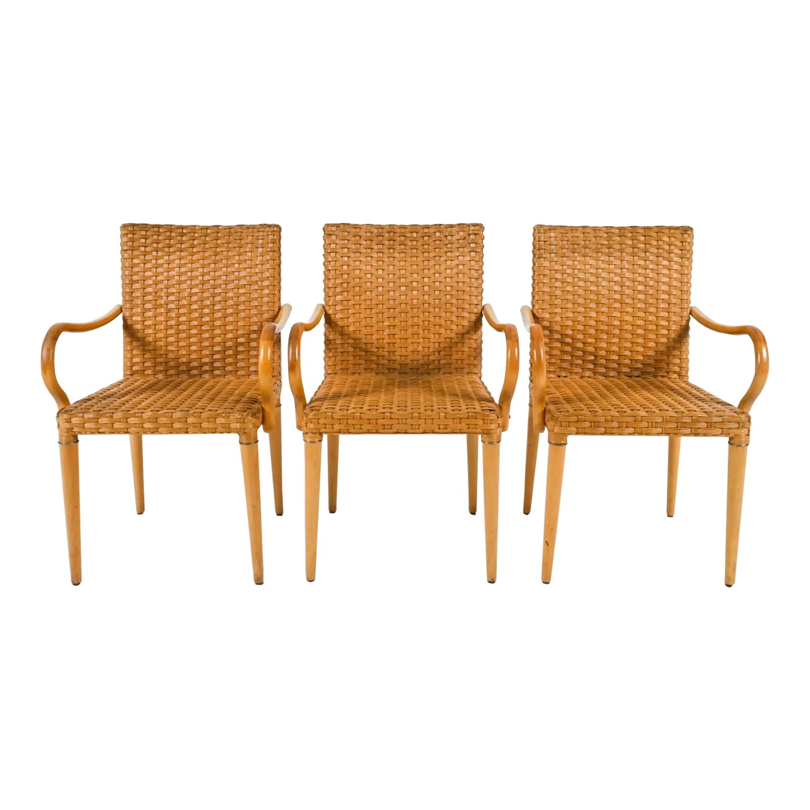 1970s Rattan and Wood Armchairs - Set of 3 (1 of 9)