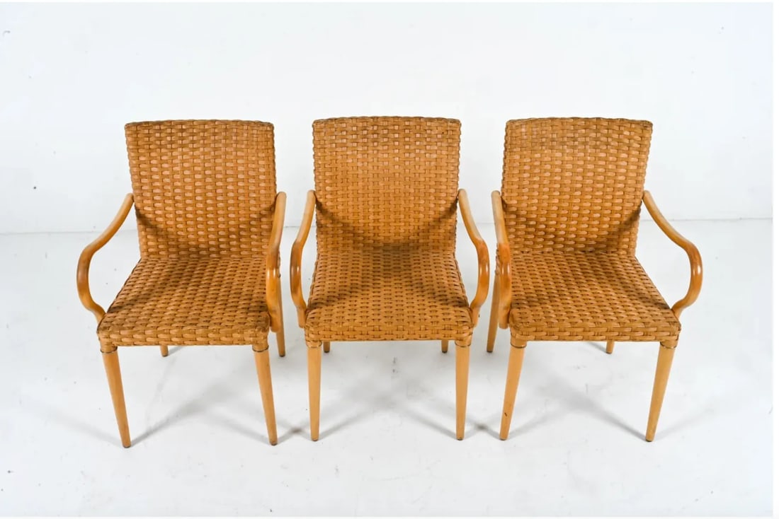 1970s Rattan and Wood Armchairs - Set of 3 - 2