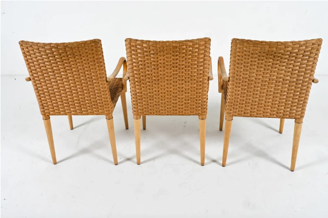 1970s Rattan and Wood Armchairs - Set of 3 - 6