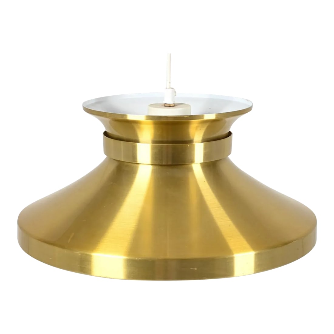 1970s Brass Pendant Lamp by Carl Thorne: This brass pendant designed by Carl Thorne was produced for Granhaga Metallindustri in Sweden. The shade is solid brass. Perfect over a small round dining table or in a corner. Condition: