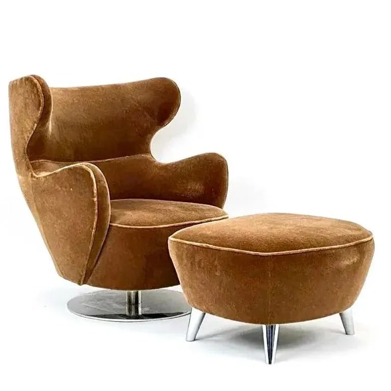 Vladimir Kagan 100bf Barrel Ottoman, Whiskey Mohair & Polished Nickel - 4
