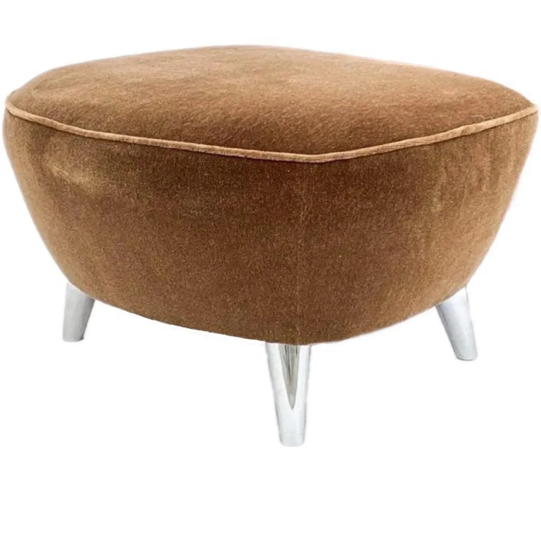 Vladimir Kagan 100bf Barrel Ottoman, Whiskey Mohair & Polished Nickel - 6