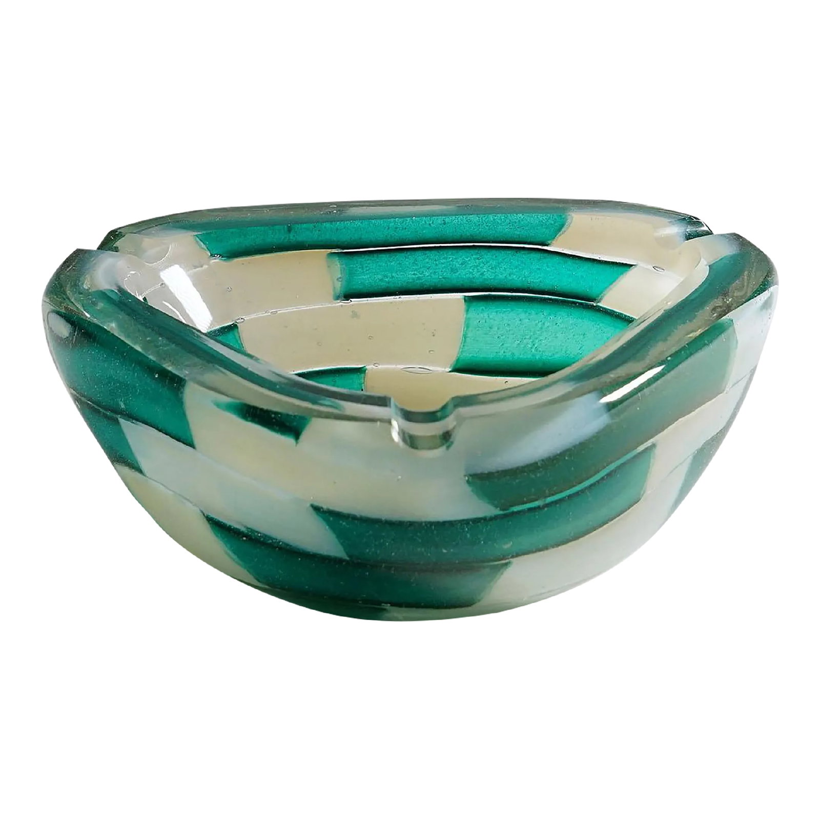 Vintage Murano Pezzato Opalino Verde Art Glass Ashtray by Barovier & Toso 1950s: Vintage Murano Pezzato Opalino Verde Art Glass Ashtray by Barovier & Toso 1950s A heavy Murano art glass ashtray designed by Ercole Barovier and manufactured by Barovier & Toso, Italy circa 1950s.