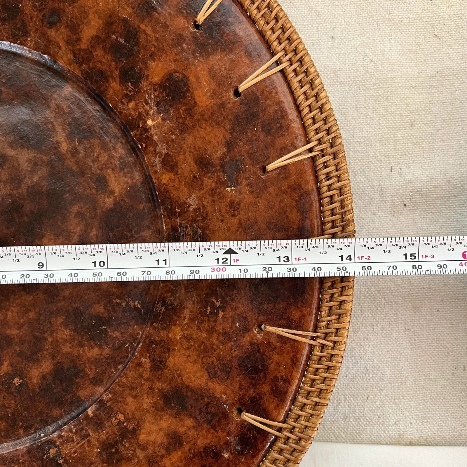Vintage Faux Tortoise Shell Plate Chargers With Wicker Rim - Set of 4 - 9