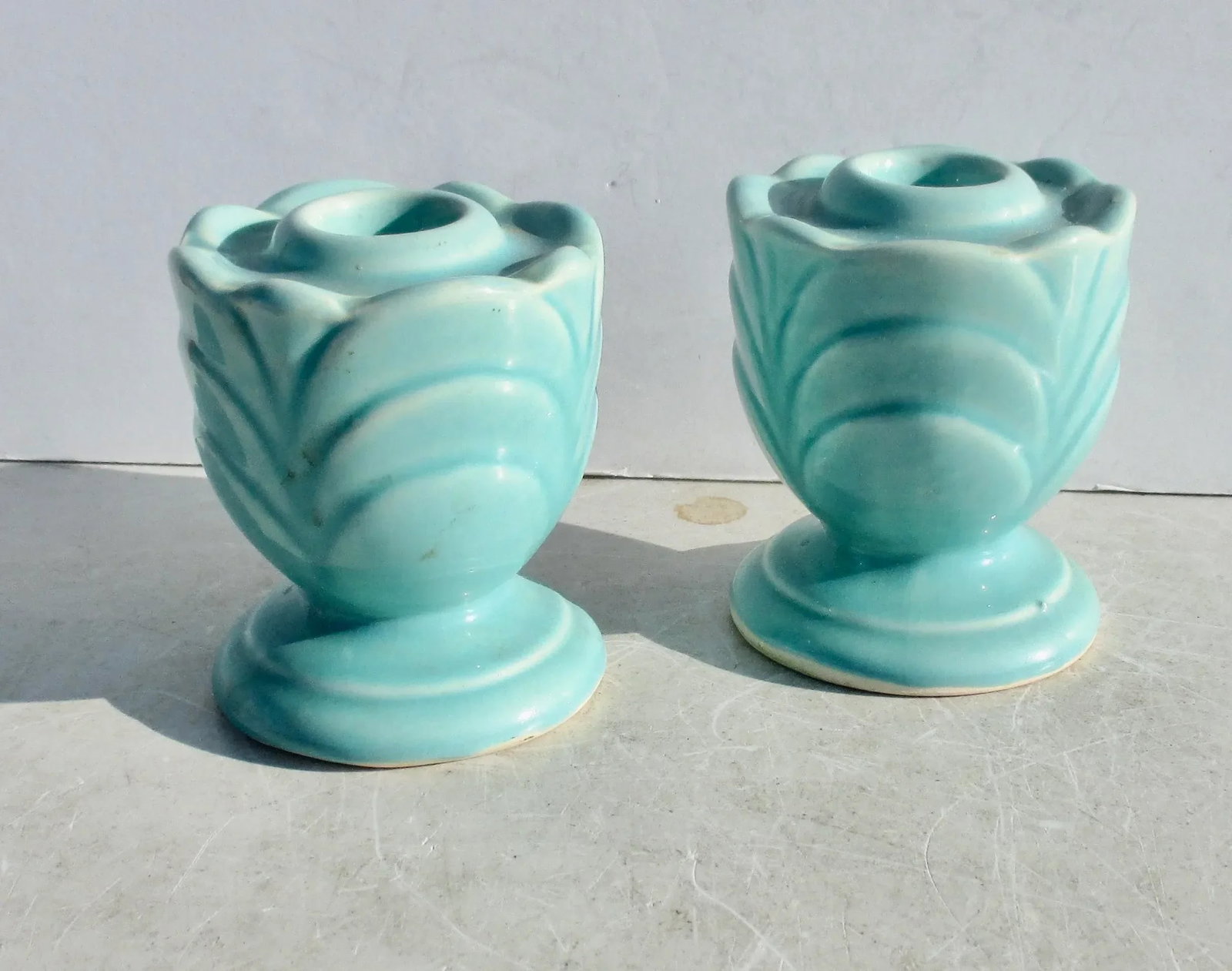 Pair of Art Deco Ceramic Candlesticks- a Pair of 2 - 2