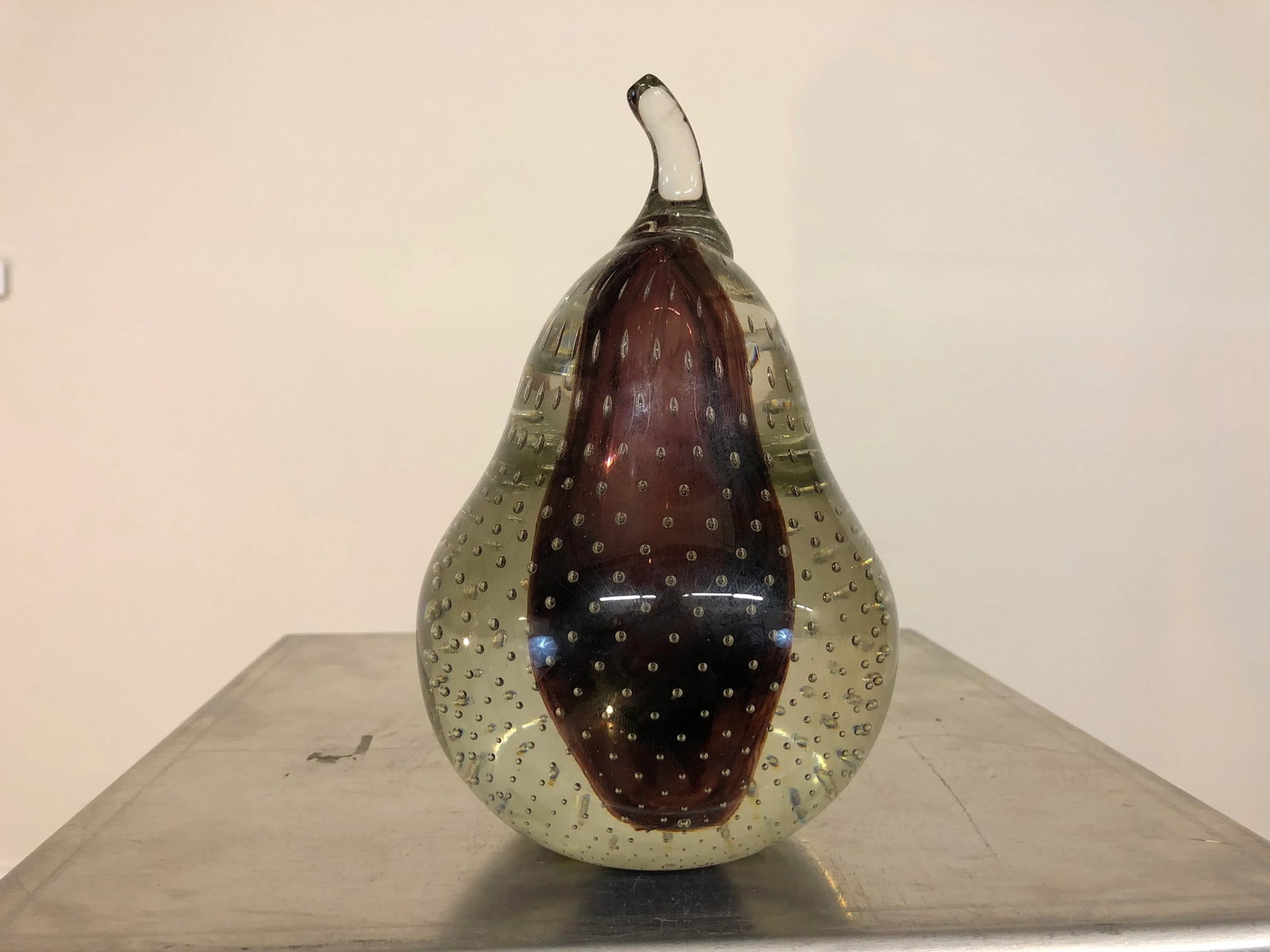 Vintage Studio Art Glass Murano Style Pear Sculpture Paperweight - 2