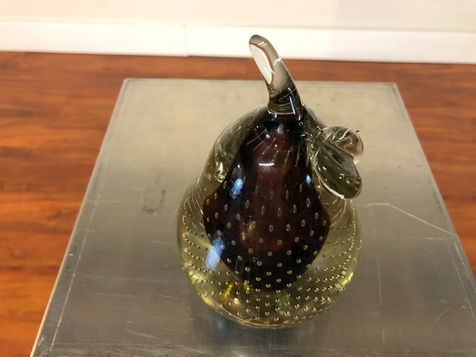 Vintage Studio Art Glass Murano Style Pear Sculpture Paperweight - 4