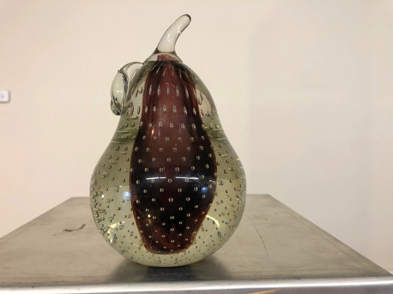 Vintage Studio Art Glass Murano Style Pear Sculpture Paperweight - 8