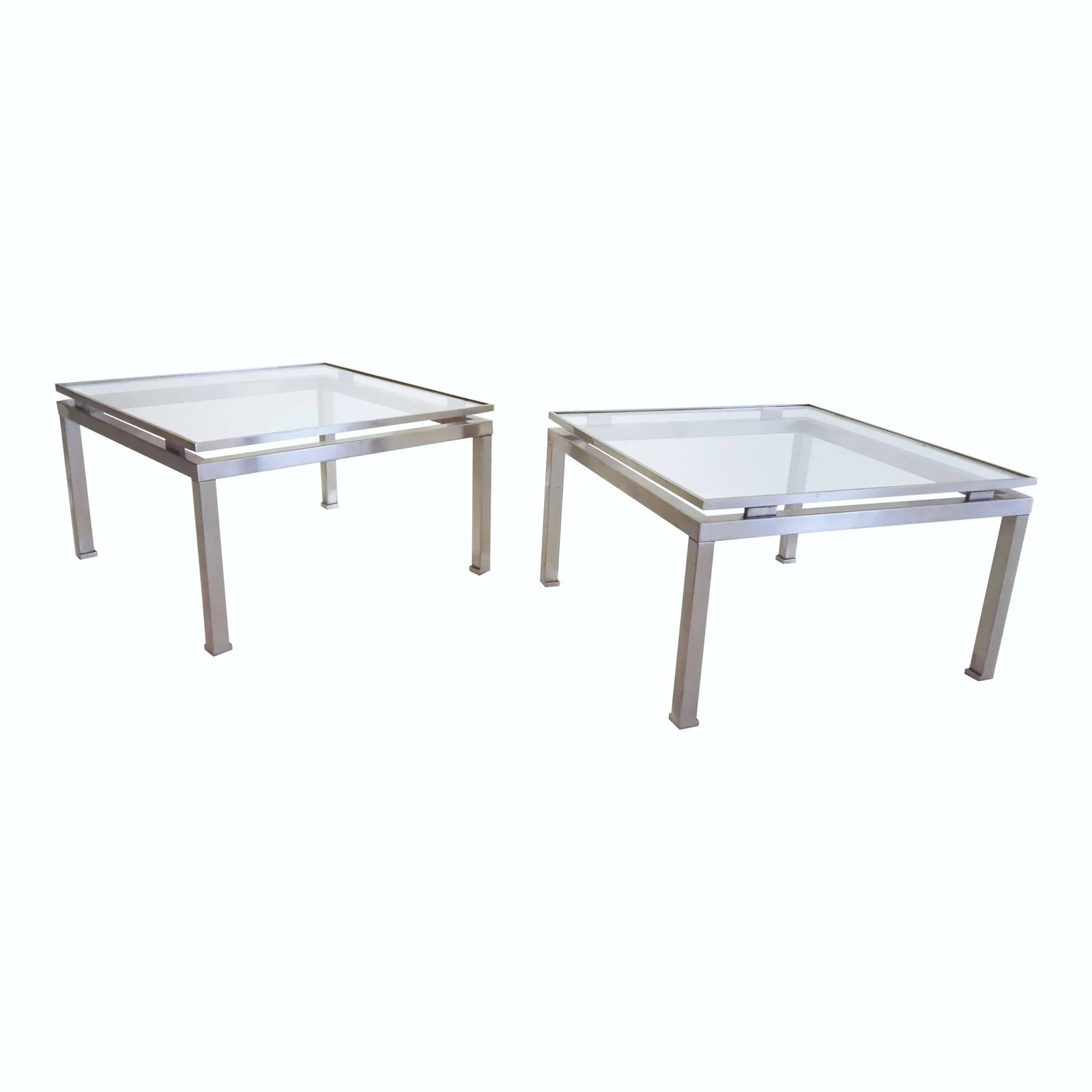 Pair of French 1970s Stainless Steel and Glass Side Tables by Guy Lefevre for Maison Jansen - 3