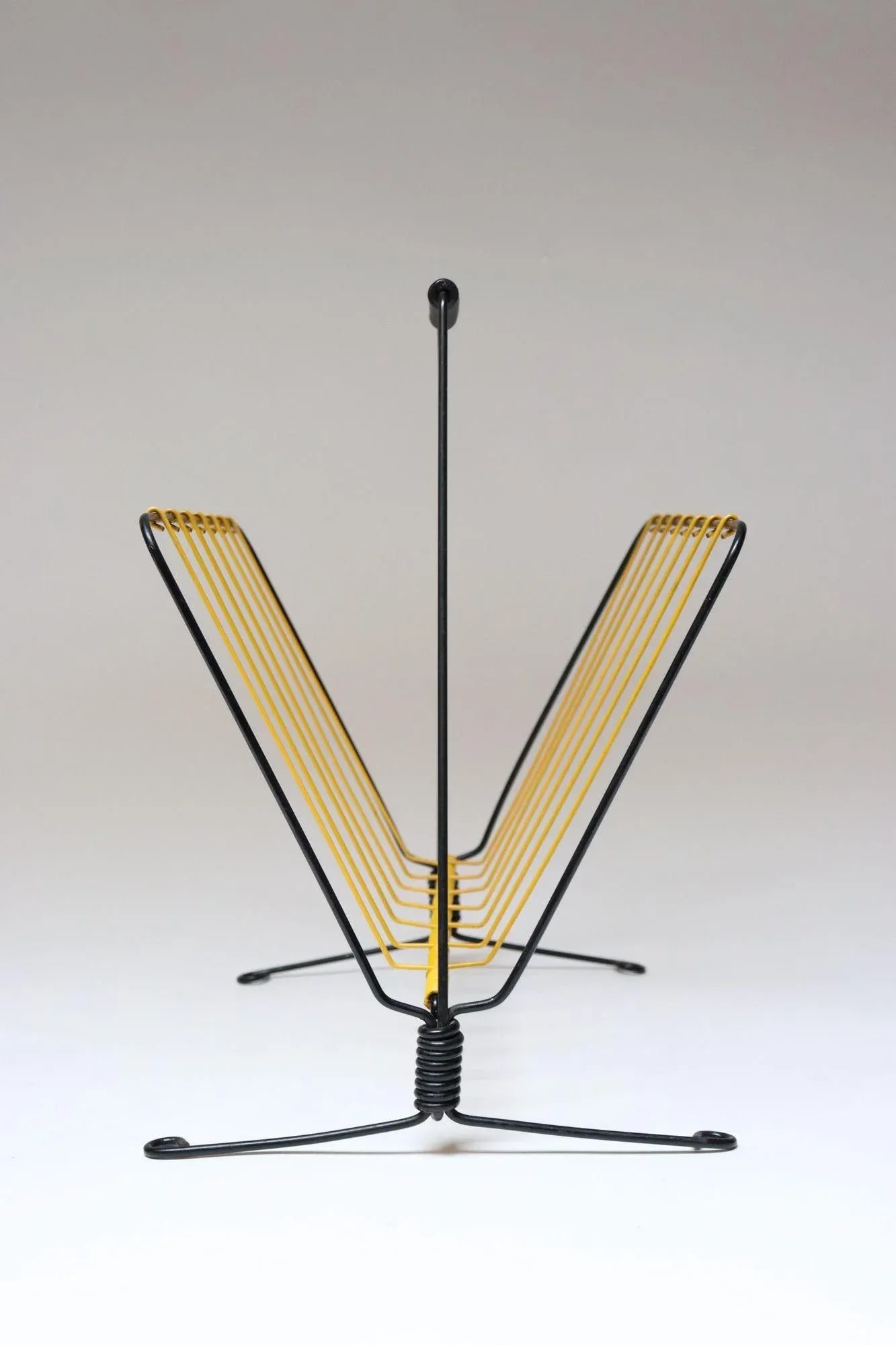 Vintage French Modern Yellow and Black Wire Magazine Rack - 3