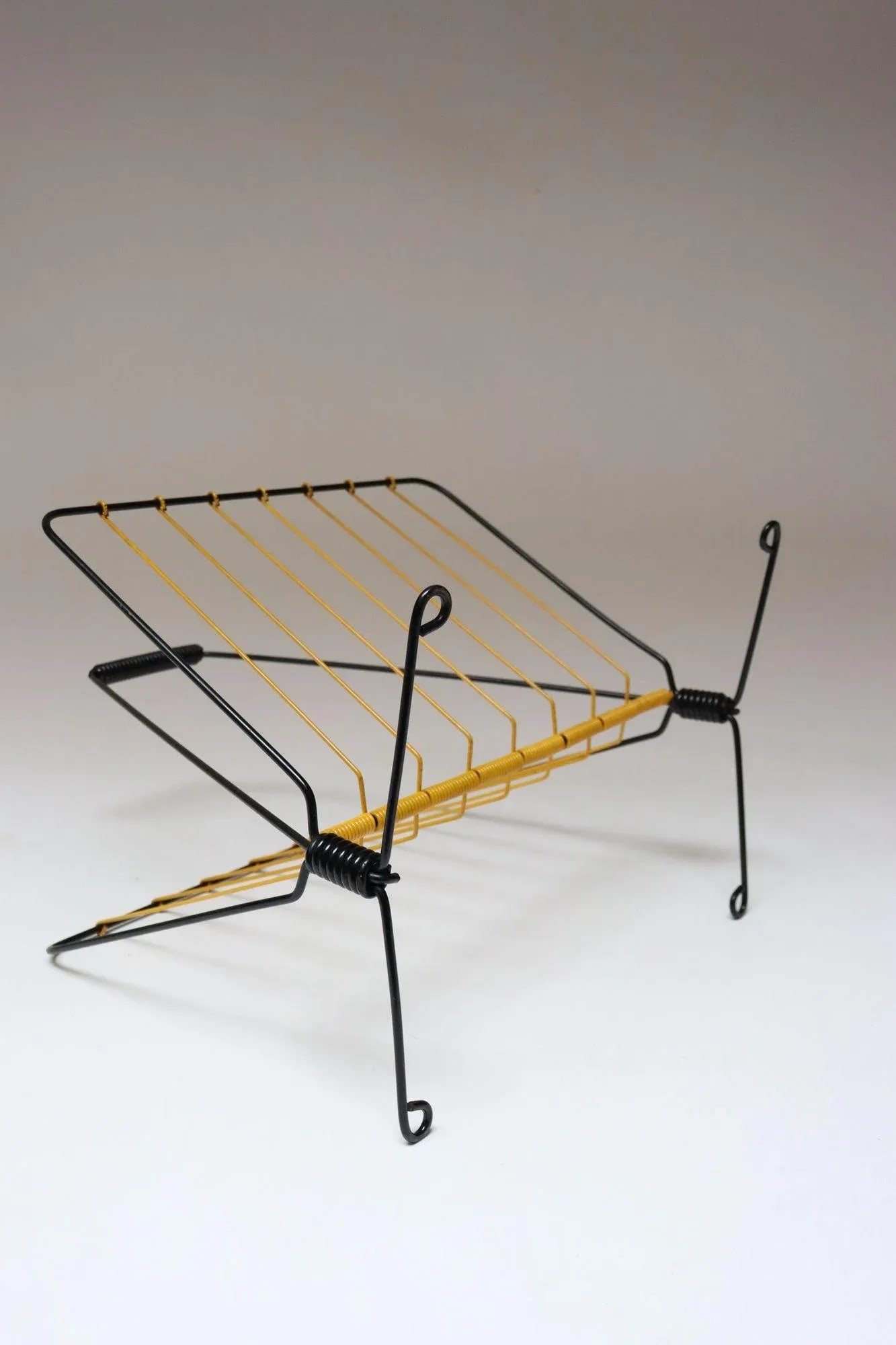 Vintage French Modern Yellow and Black Wire Magazine Rack - 5