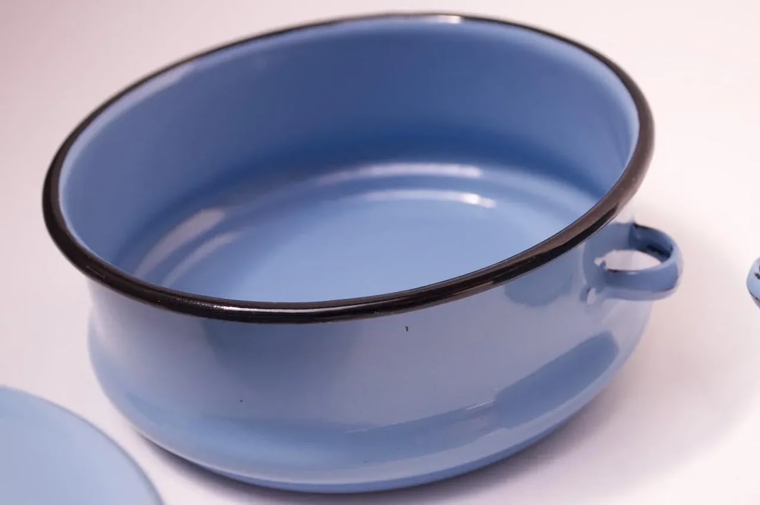 Vintage Blue Enamel Tiffin / Stackable Lunch Pail - 10