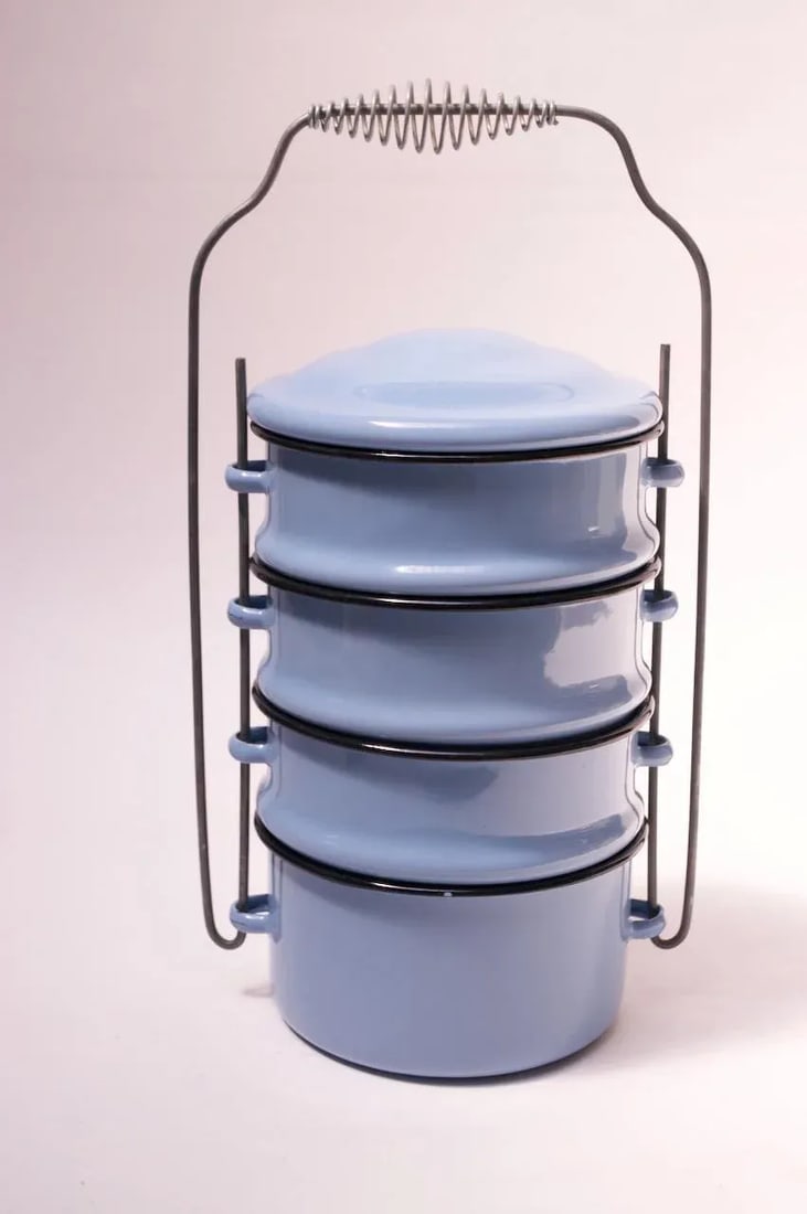Vintage Blue Enamel Tiffin / Stackable Lunch Pail - 13