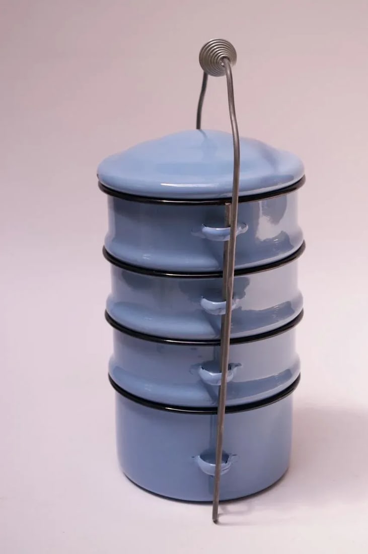 Vintage Blue Enamel Tiffin / Stackable Lunch Pail - 2