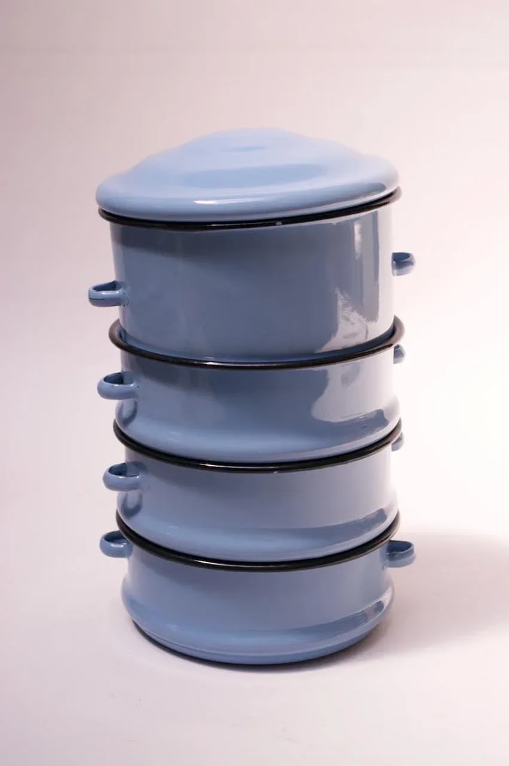 Vintage Blue Enamel Tiffin / Stackable Lunch Pail - 4