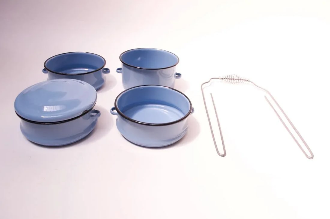 Vintage Blue Enamel Tiffin / Stackable Lunch Pail - 6