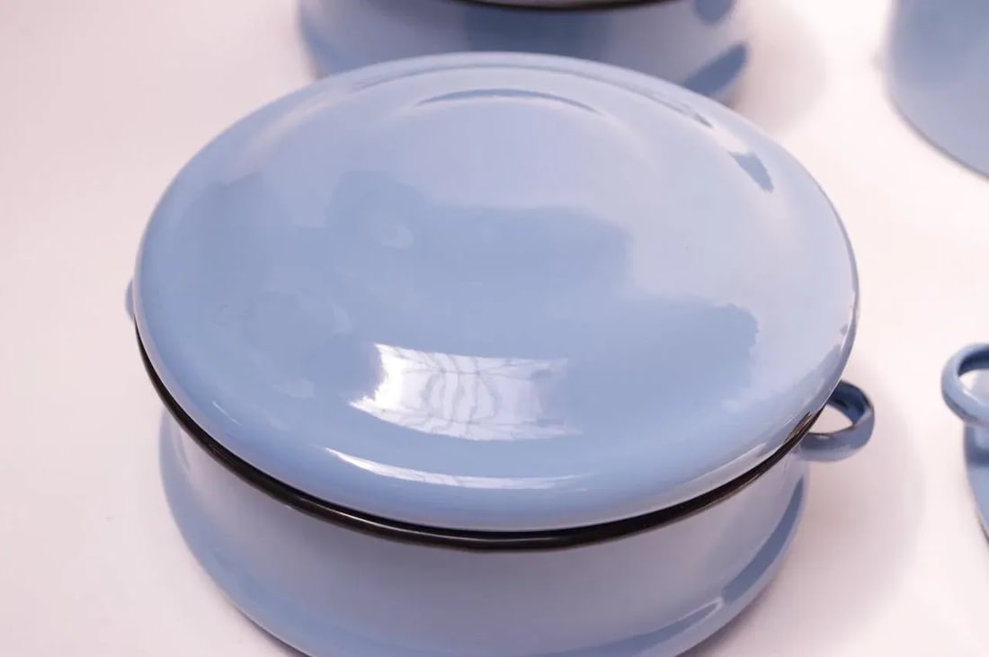 Vintage Blue Enamel Tiffin / Stackable Lunch Pail - 9