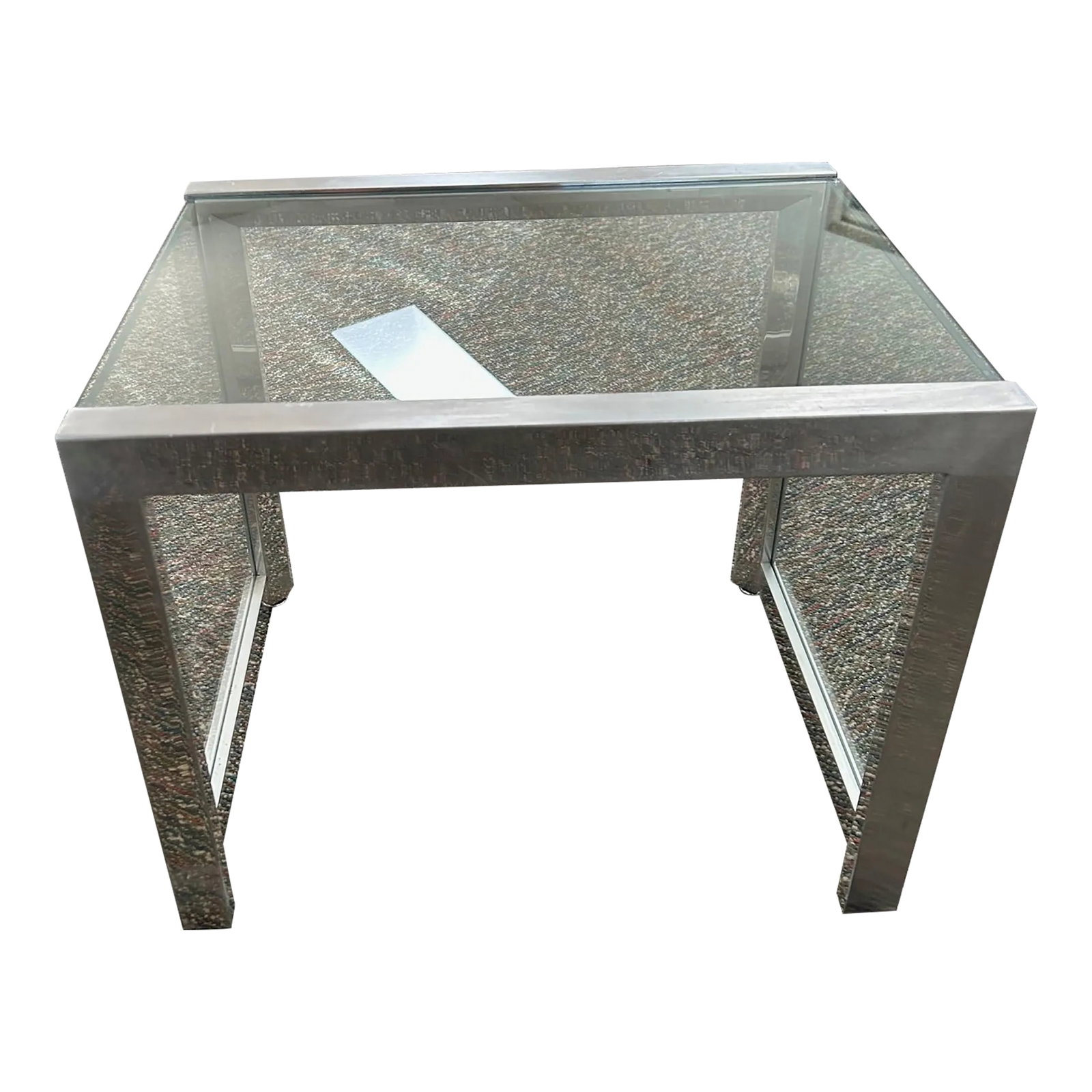 Mid-Century Modern Glass & Chrome Table: Glass and chrome tables gained popularity in the 1960's and 1970's they are iconic mid-century staples in any home. This table is unique because the sides also have glass. Table works as a center coff