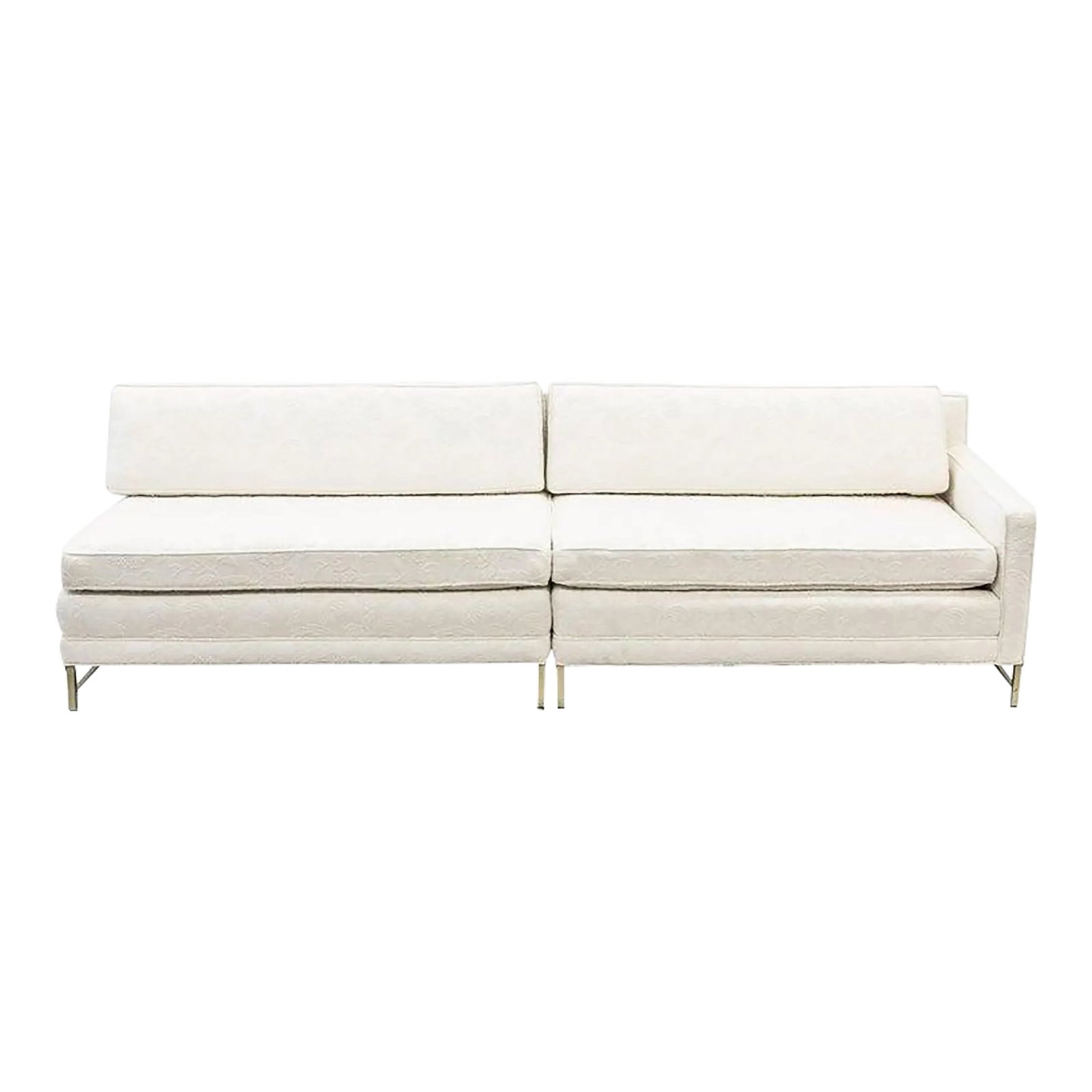Paul McCobb Mid-Century Modern White Two-Part Sectional Sofa, Brass Base, 1950s (1 of 10)