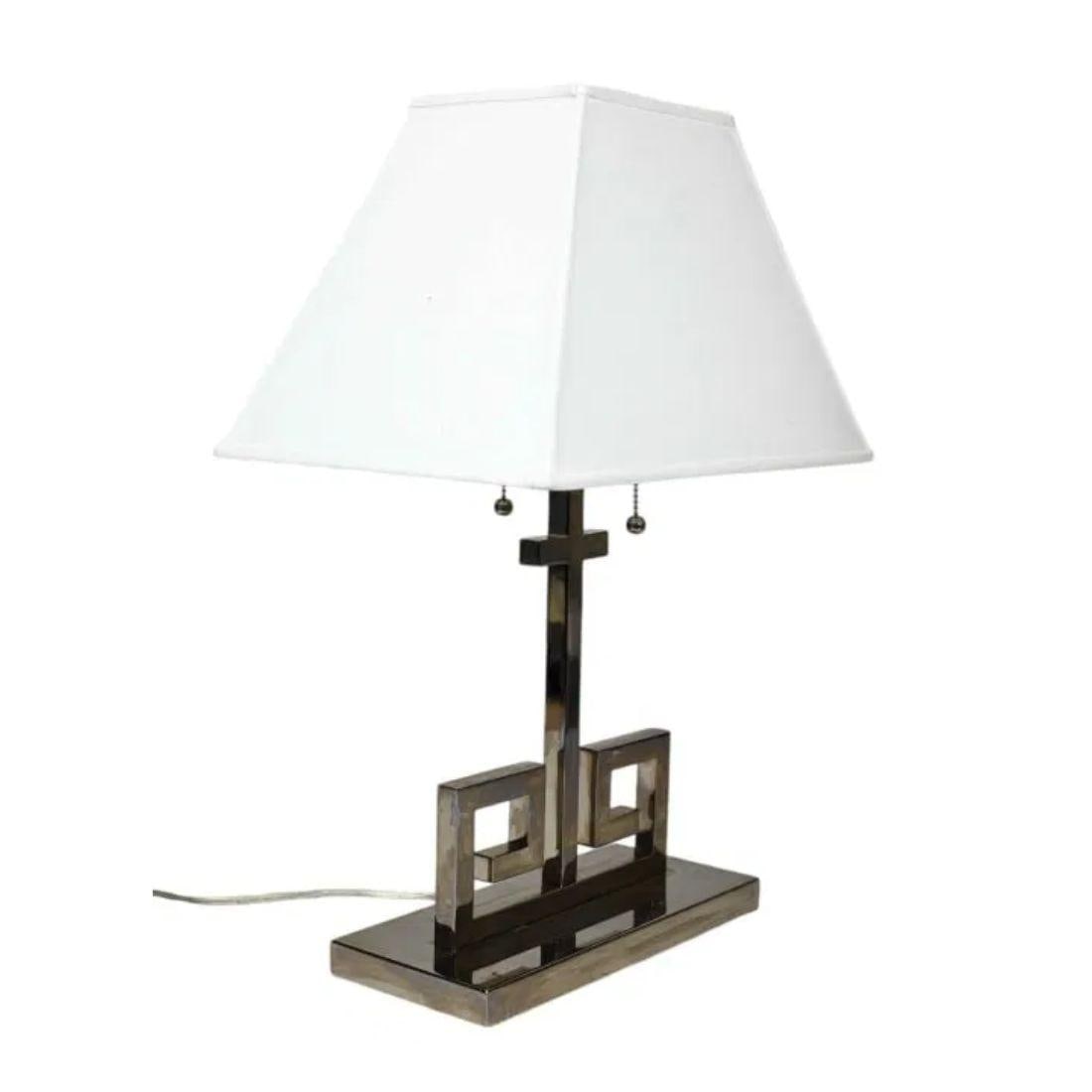 Pair of Greek Key Chrome Table Lamps - 2