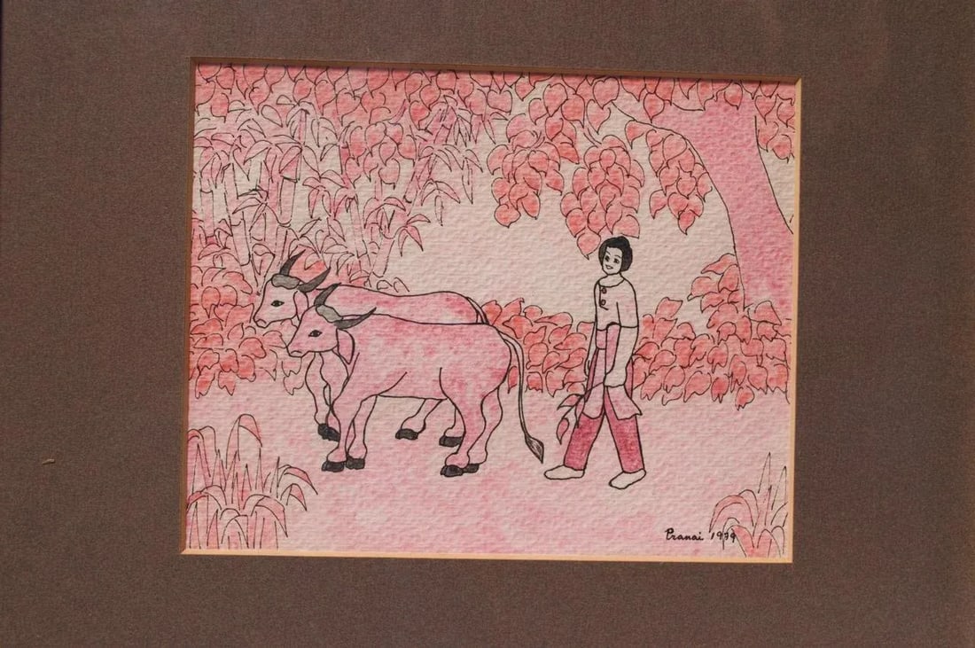 Vintage Southeastern Asian Figural Ink and Watercolor - 3