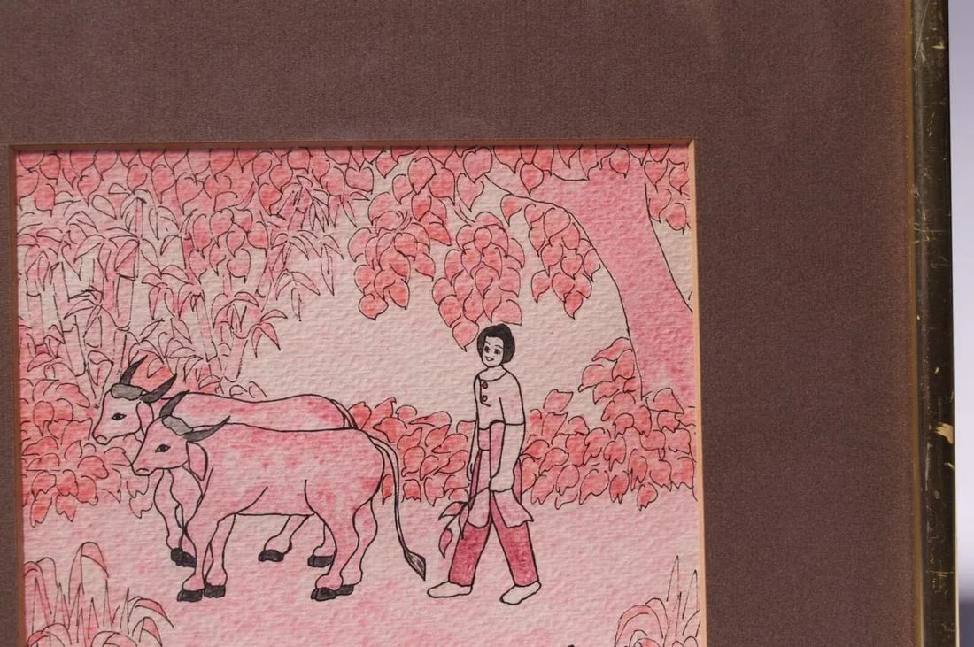 Vintage Southeastern Asian Figural Ink and Watercolor - 4