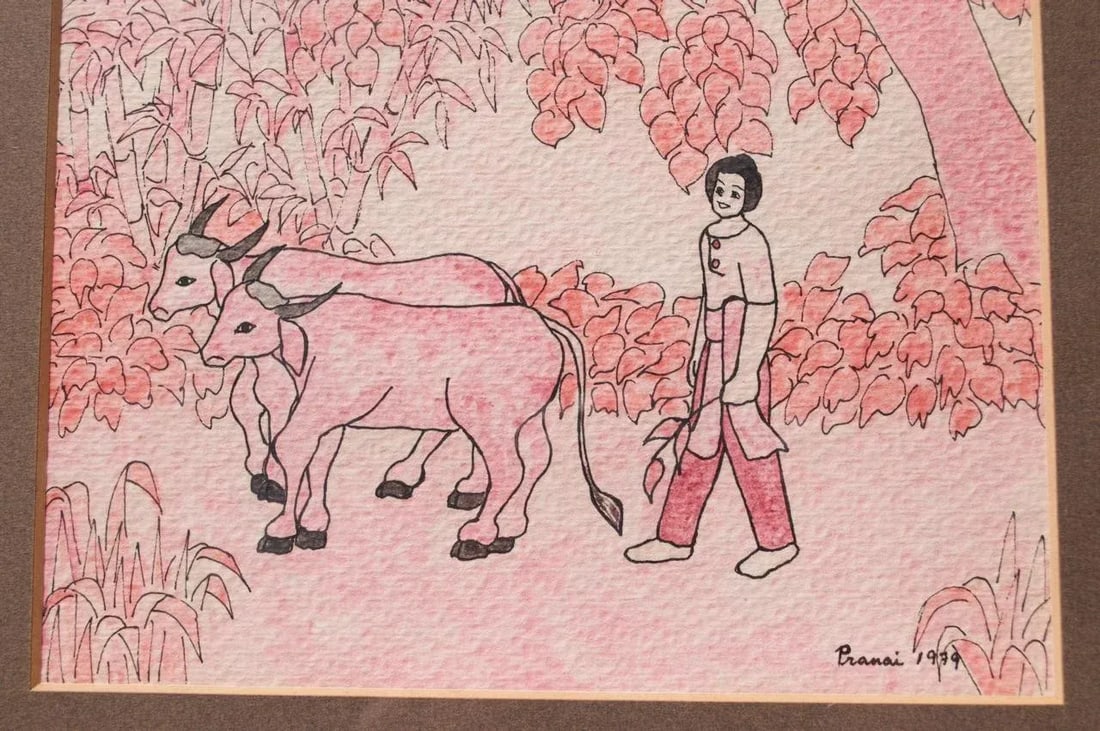 Vintage Southeastern Asian Figural Ink and Watercolor - 5