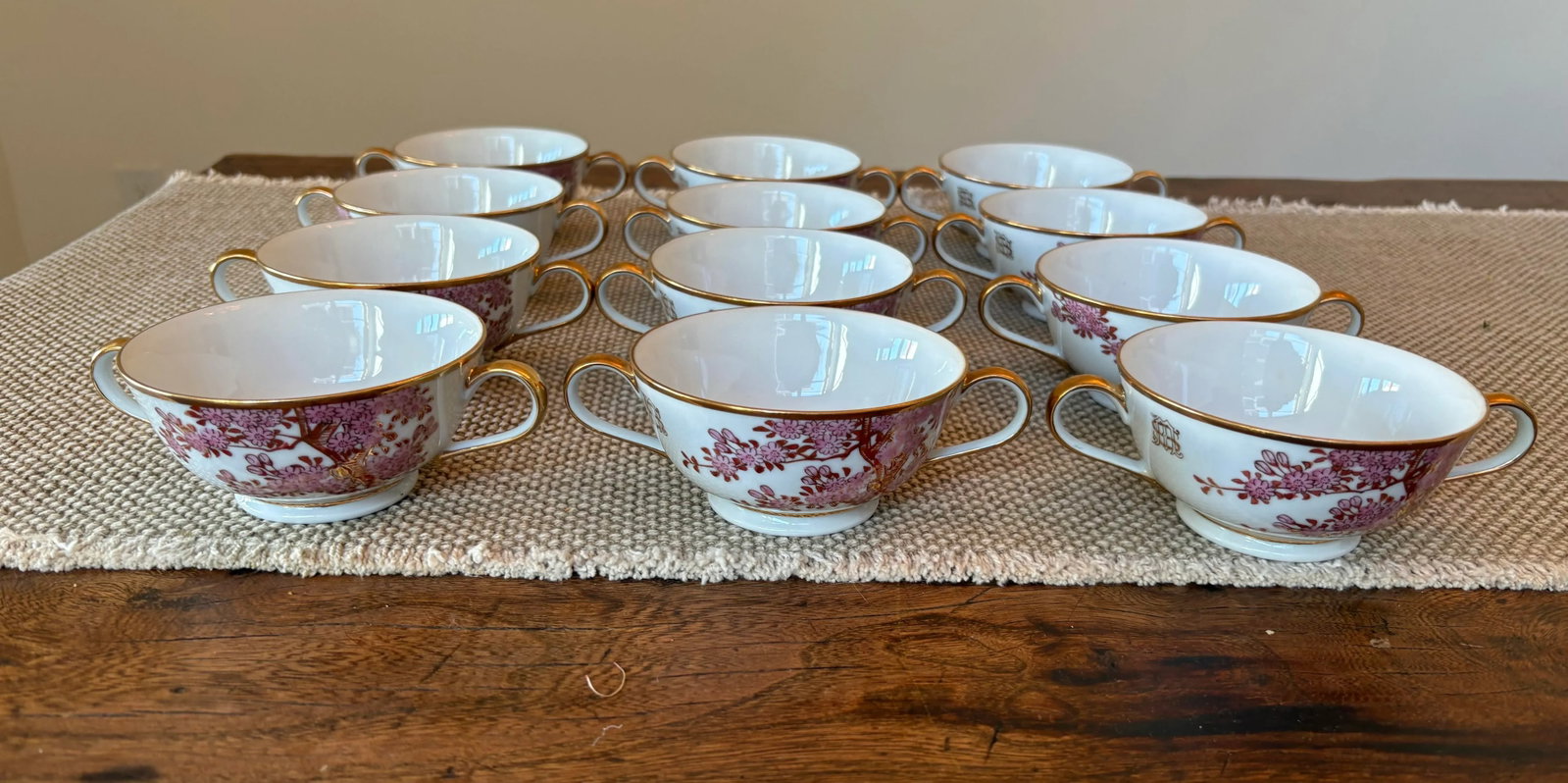 Vintage 72 Piece Dinnerware Set Featuring Hand-Painted Gilded Cherry Blossoms by Soko China - 2