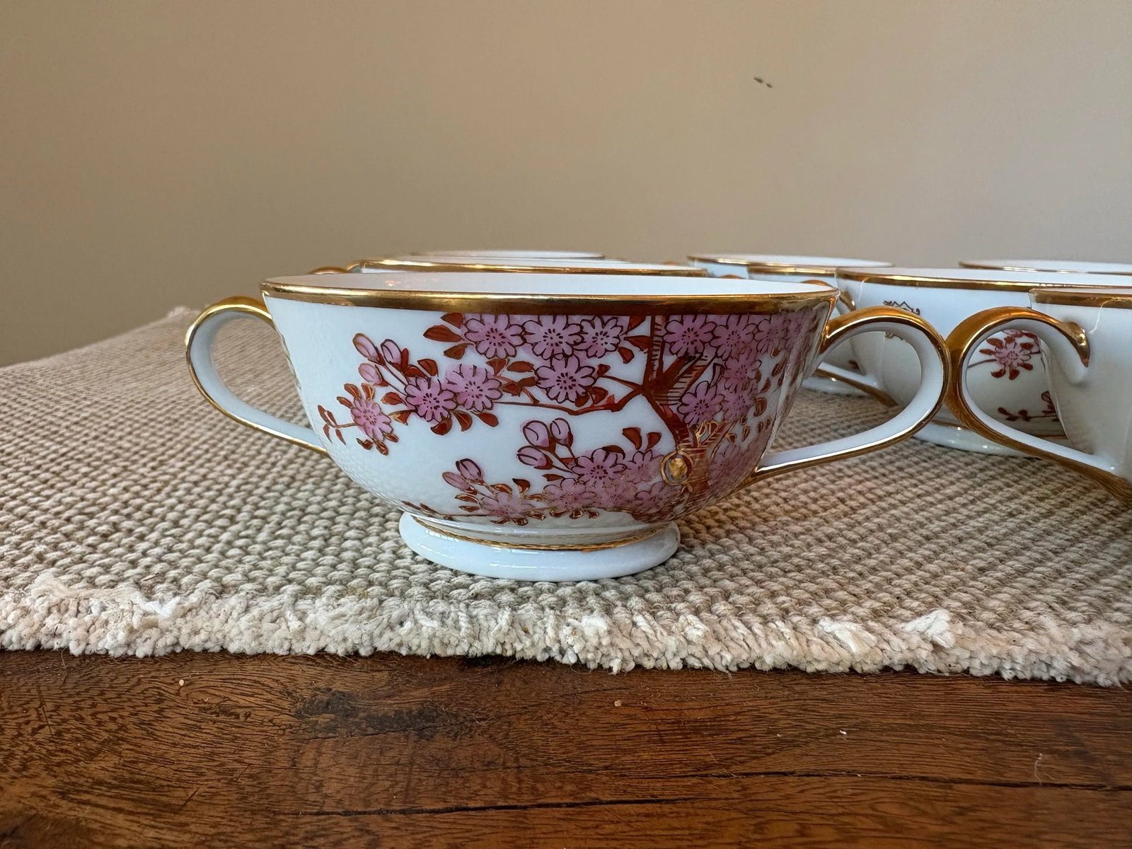 Vintage 72 Piece Dinnerware Set Featuring Hand-Painted Gilded Cherry Blossoms by Soko China - 4