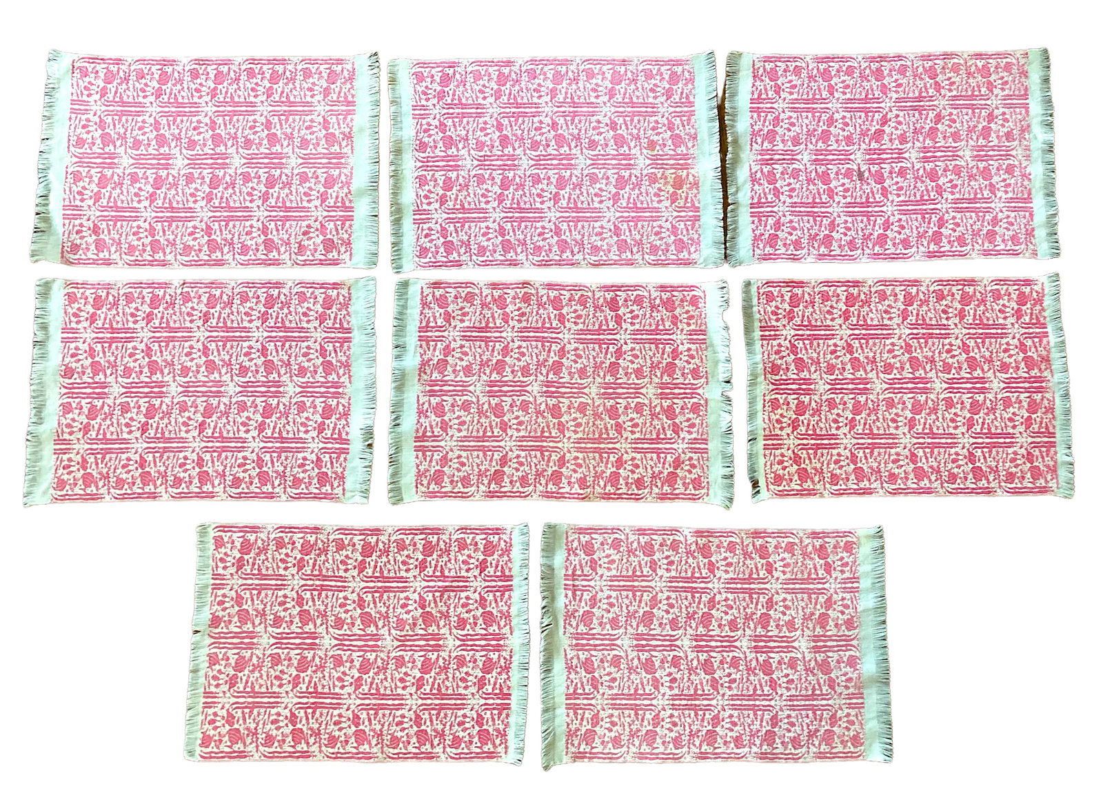 1950s Linen Pink and White Tropical Fish Print Placemats Cloth Napkins - Set of 8 - 12
