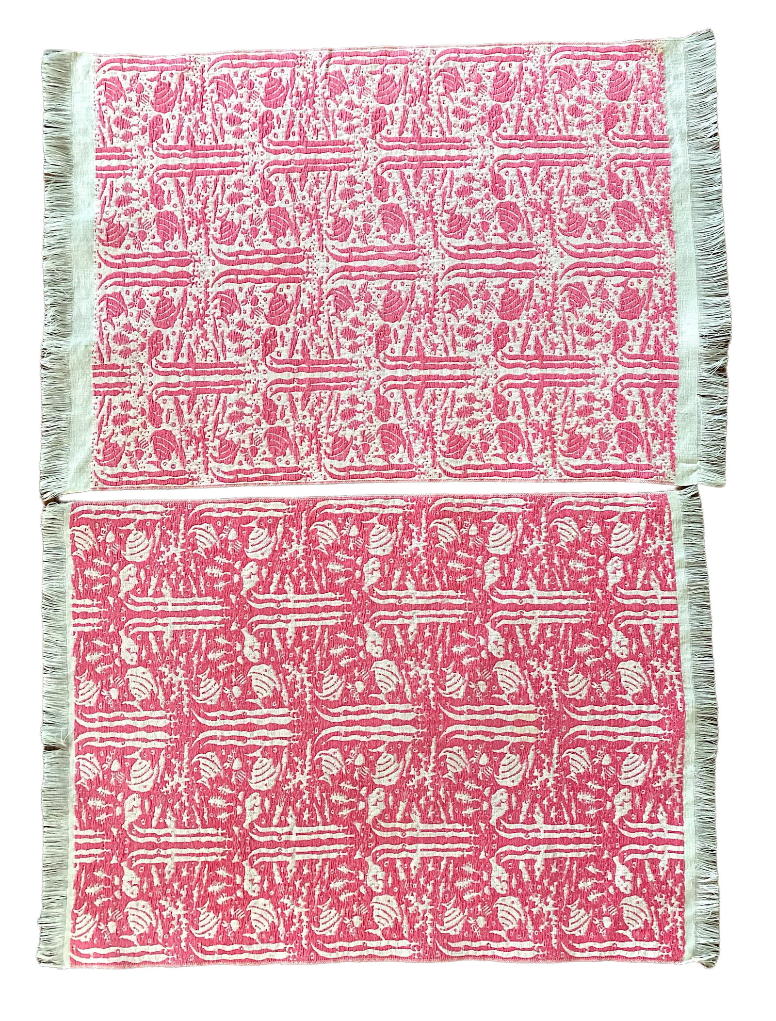 1950s Linen Pink and White Tropical Fish Print Placemats Cloth Napkins - Set of 8 - 2