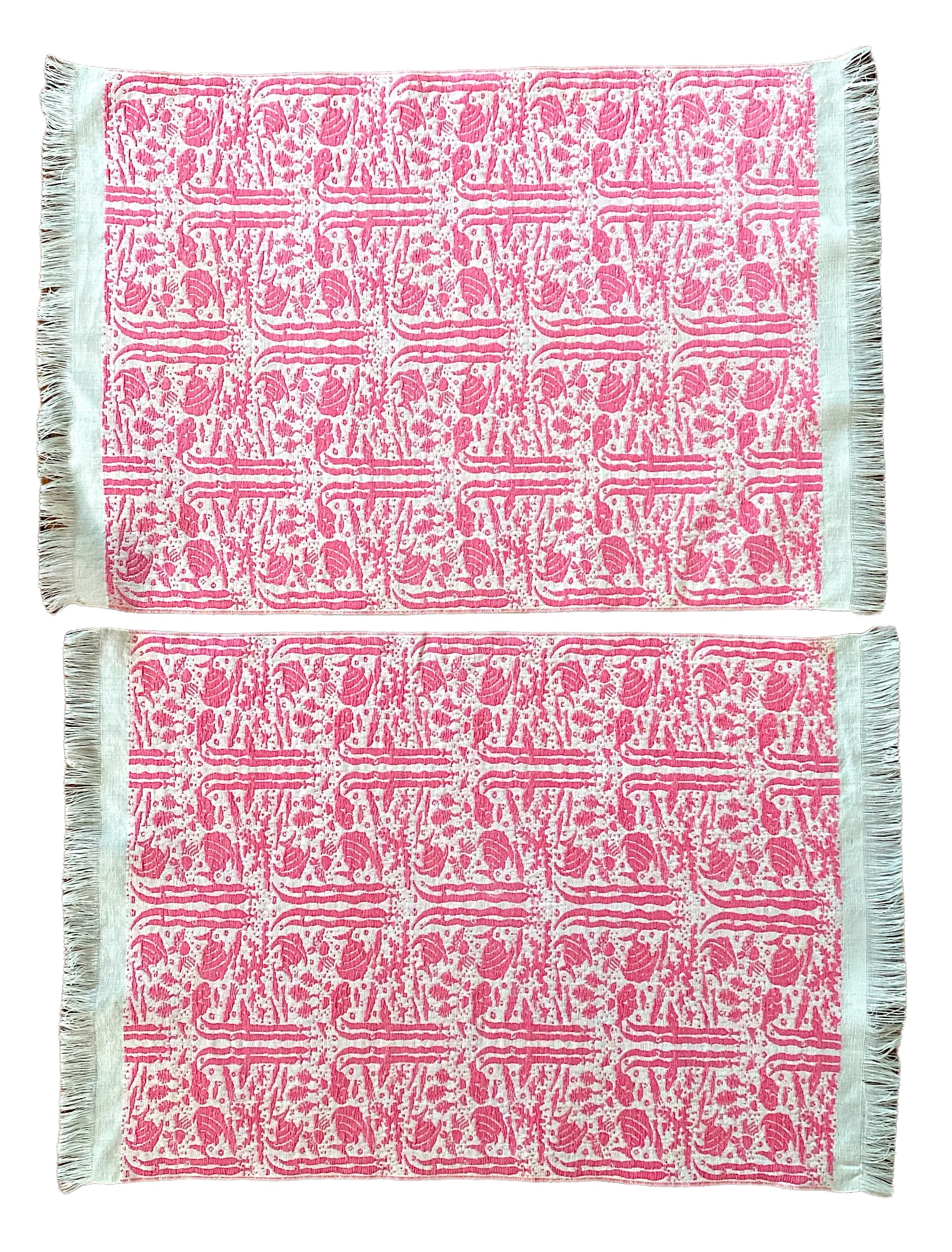 1950s Linen Pink and White Tropical Fish Print Placemats Cloth Napkins - Set of 8 - 3