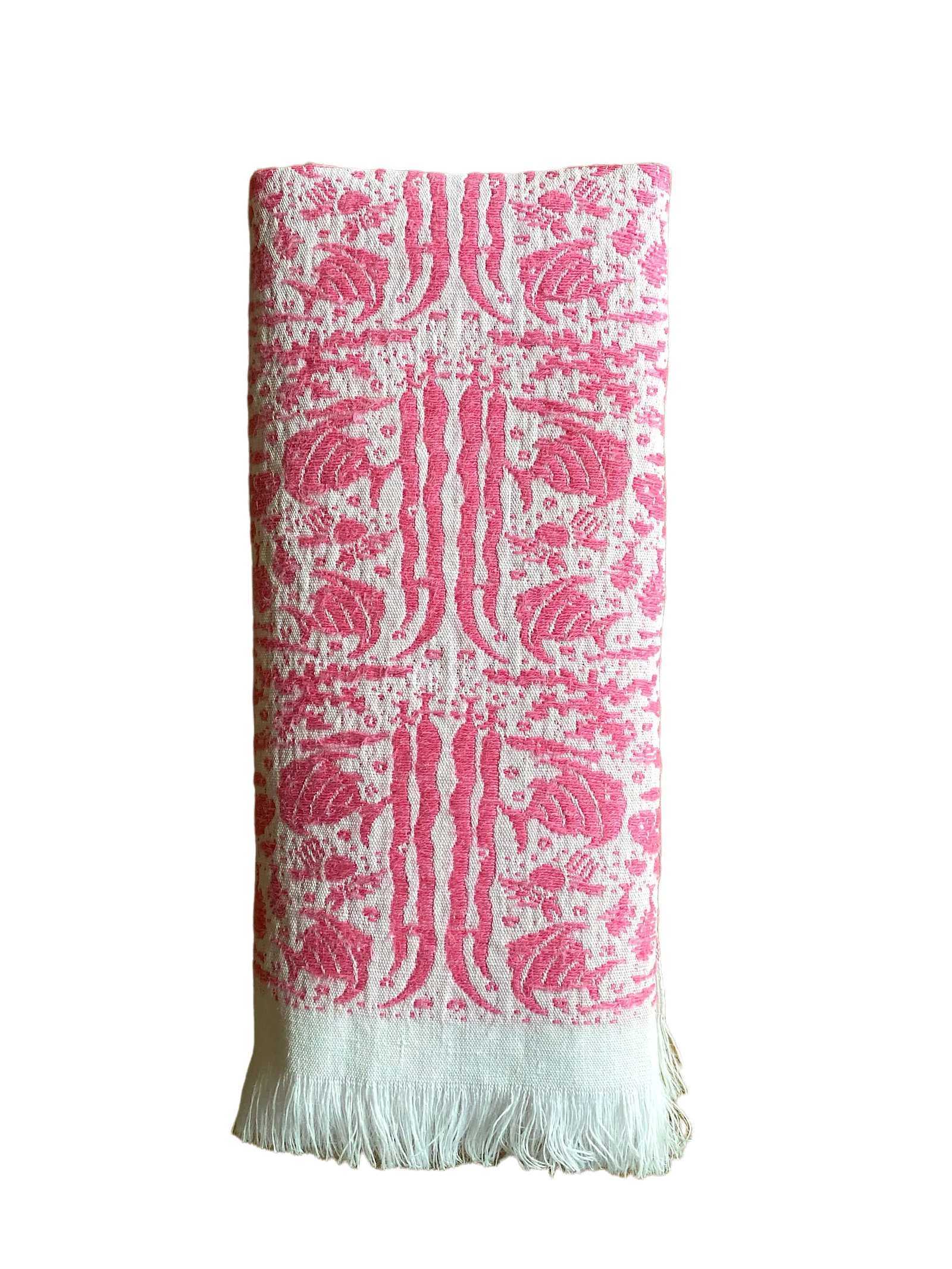 1950s Linen Pink and White Tropical Fish Print Placemats Cloth Napkins - Set of 8 - 7