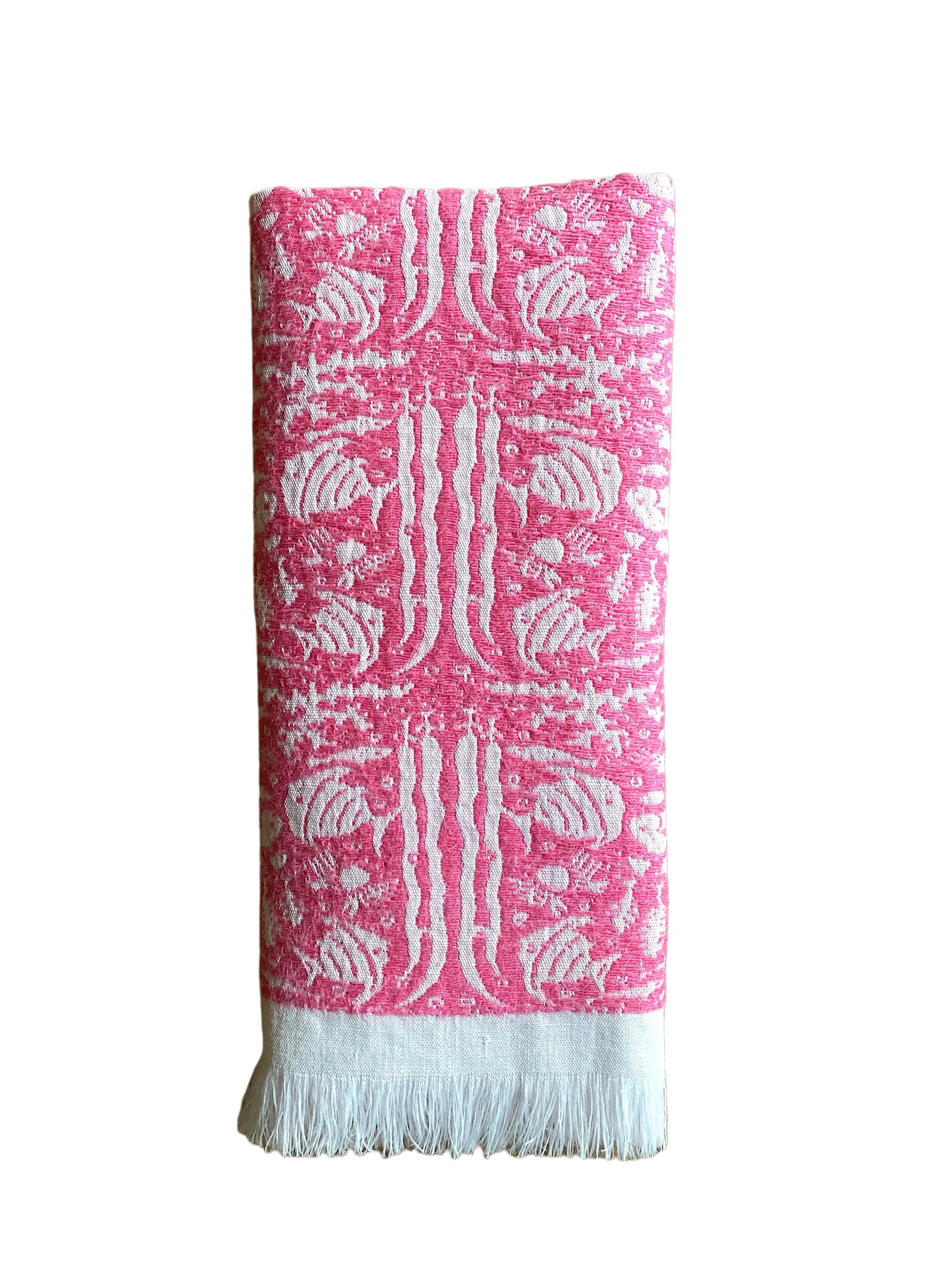 1950s Linen Pink and White Tropical Fish Print Placemats Cloth Napkins - Set of 8 - 8