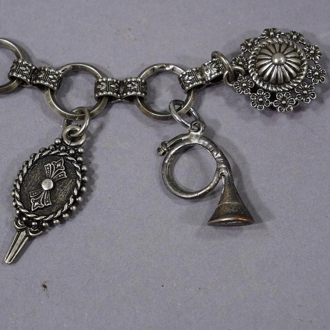 Vintage Bavarian Traditional Costume Jewelry Charivari With Hunting Pendants - 4