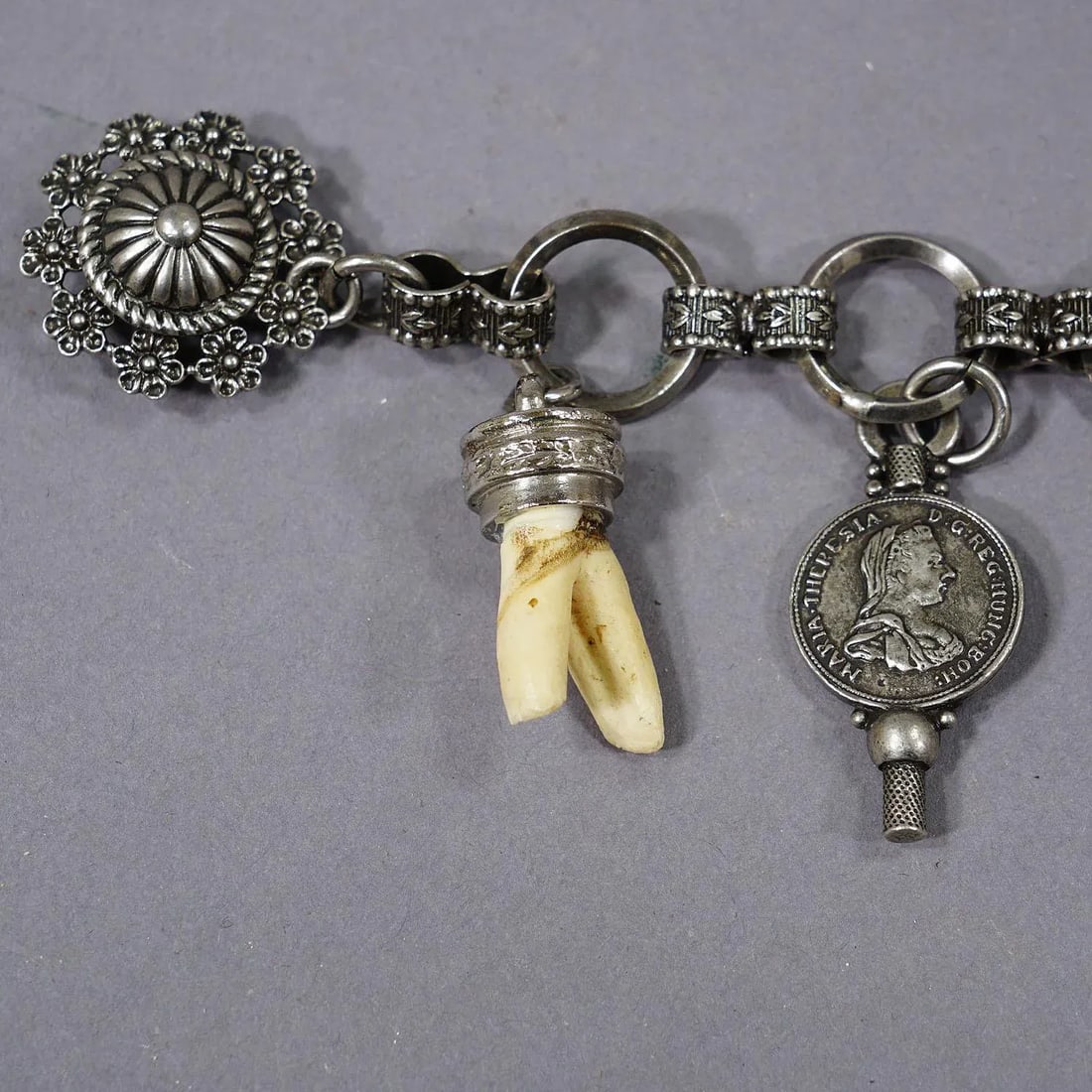 Vintage Bavarian Traditional Costume Jewelry Charivari With Hunting Pendants - 6