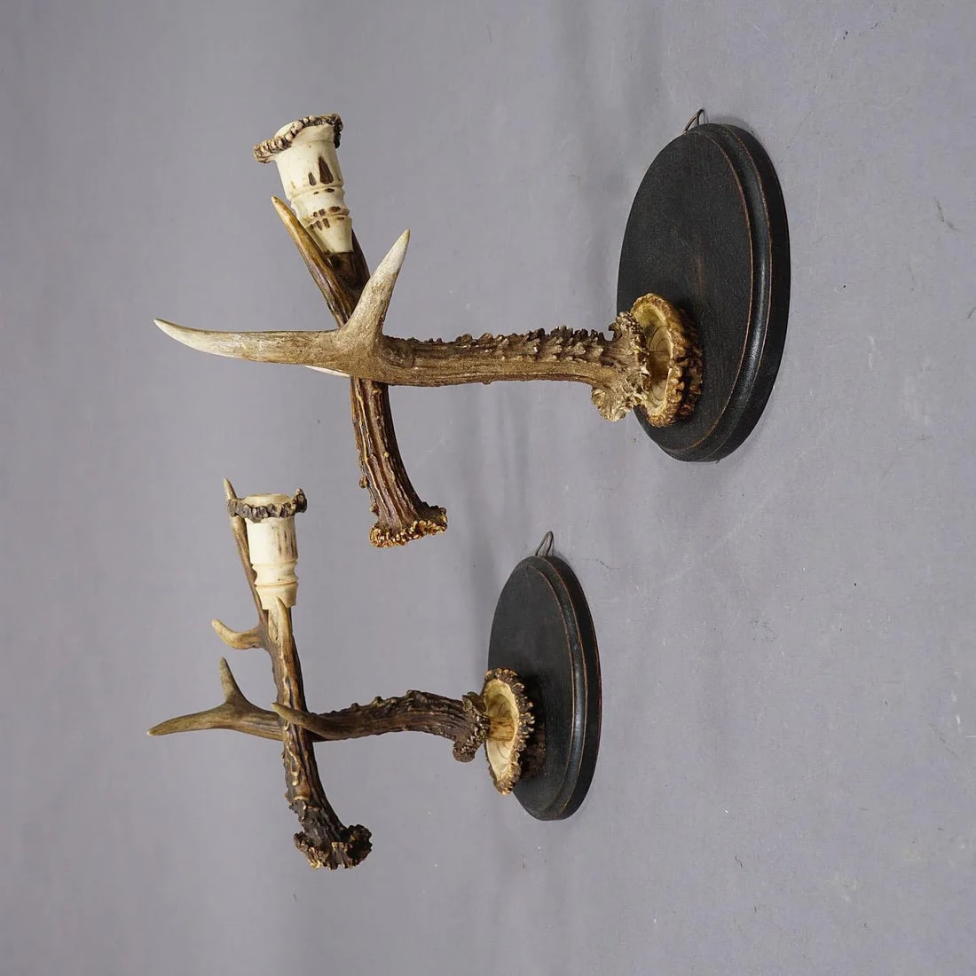 A Pair Great Black Forest Wall Sconces With Deer Horns, Germany Ca. 1900 - 3