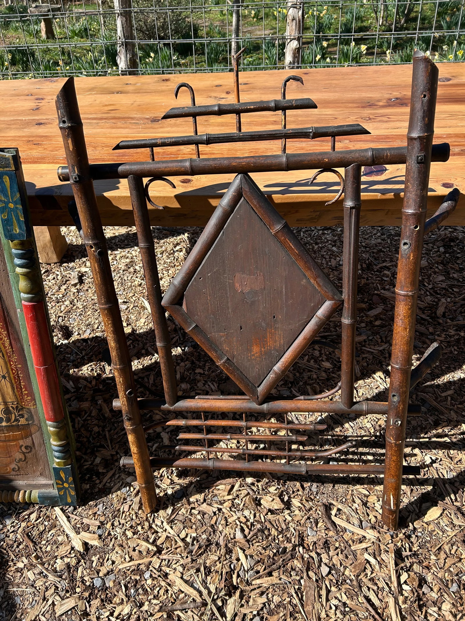 Adirondack Style Bamboo Antique Mirror and Coat Hanger - 11