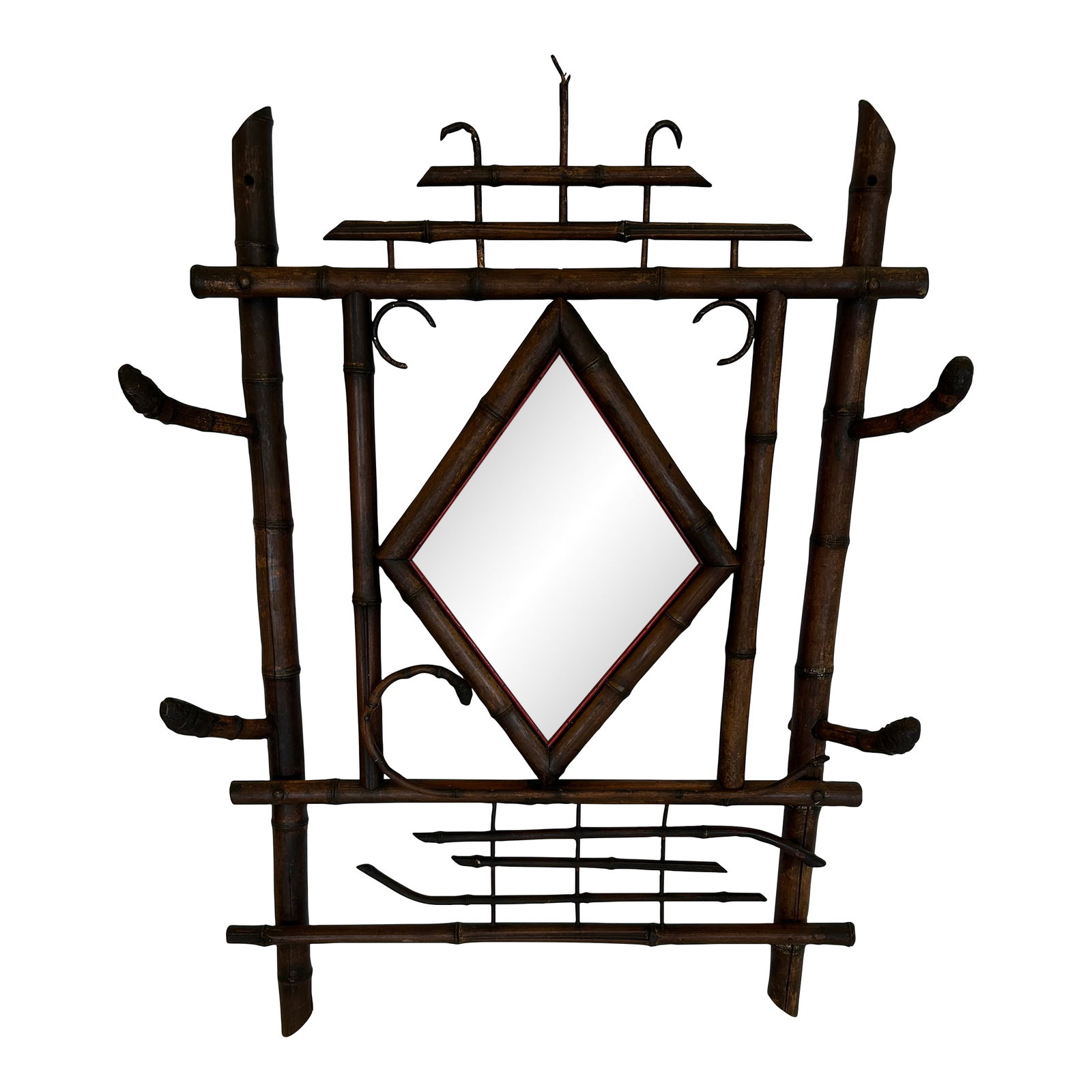 Adirondack Style Bamboo Antique Mirror and Coat Hanger (1 of 12)