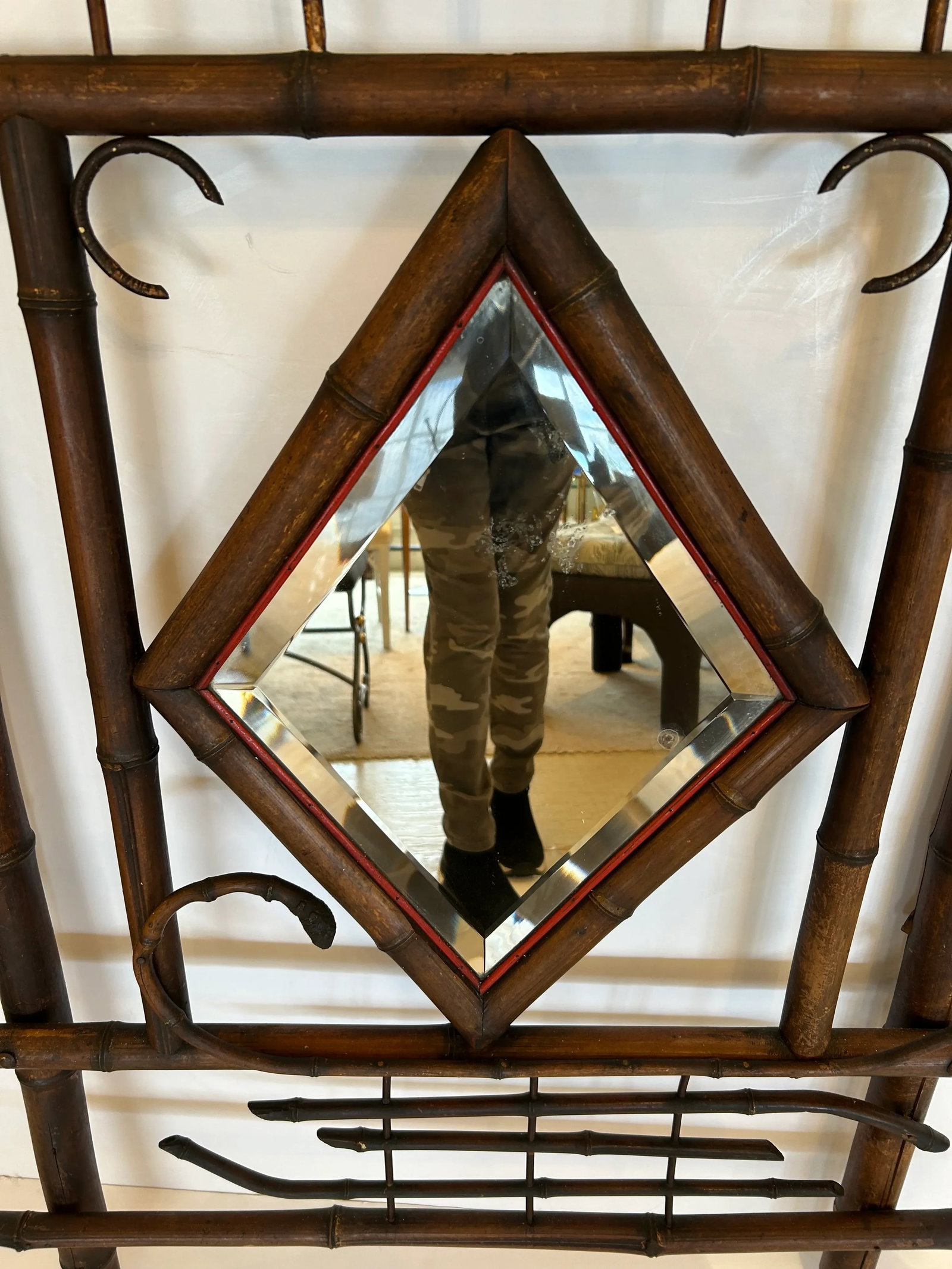 Adirondack Style Bamboo Antique Mirror and Coat Hanger - 3